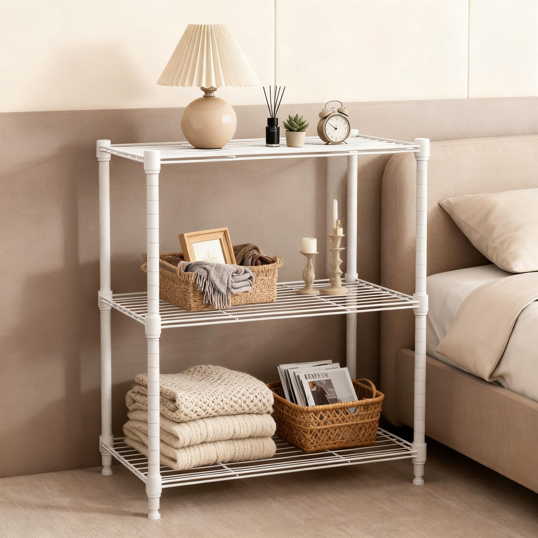 M MZG Étagère Métallique à 3 Niveaux, Capacité de Charge Totale 204,3 kg, Étagère de Rangement en Acier pour Cuisine, Salle de Bain, Garde-Manger, Buanderie et Placard, Blanc Mat, 30×45×67 cm
