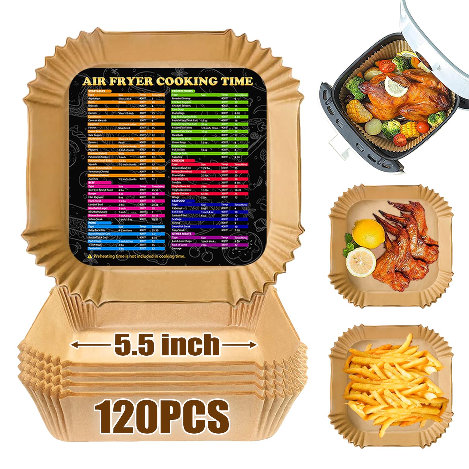 Air Fryer Liners for CHEFMAN 2 Qt Mini Air Fryer & Cosori 2.1Qt, Airfryer Liners Square 5.5 Inch Mini Parchment Paper for Air Fryer, Small Air Fryer Parchment Paper Liners Disposable