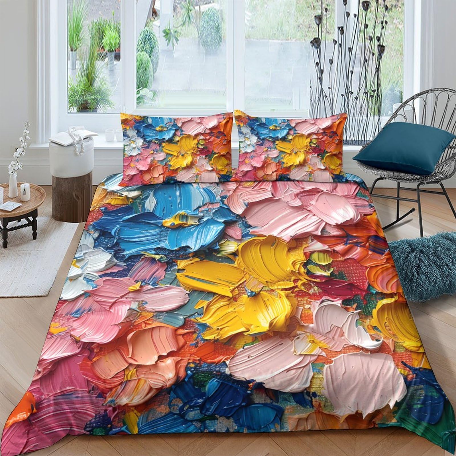 Ctjqhvkz Style-6 3D Printed Colorful Flower Fitted Sheet Microfiber Soft Breathable Abstract Petal Bed Cover For Bedroom Dorm Decor Single（135X200cm）