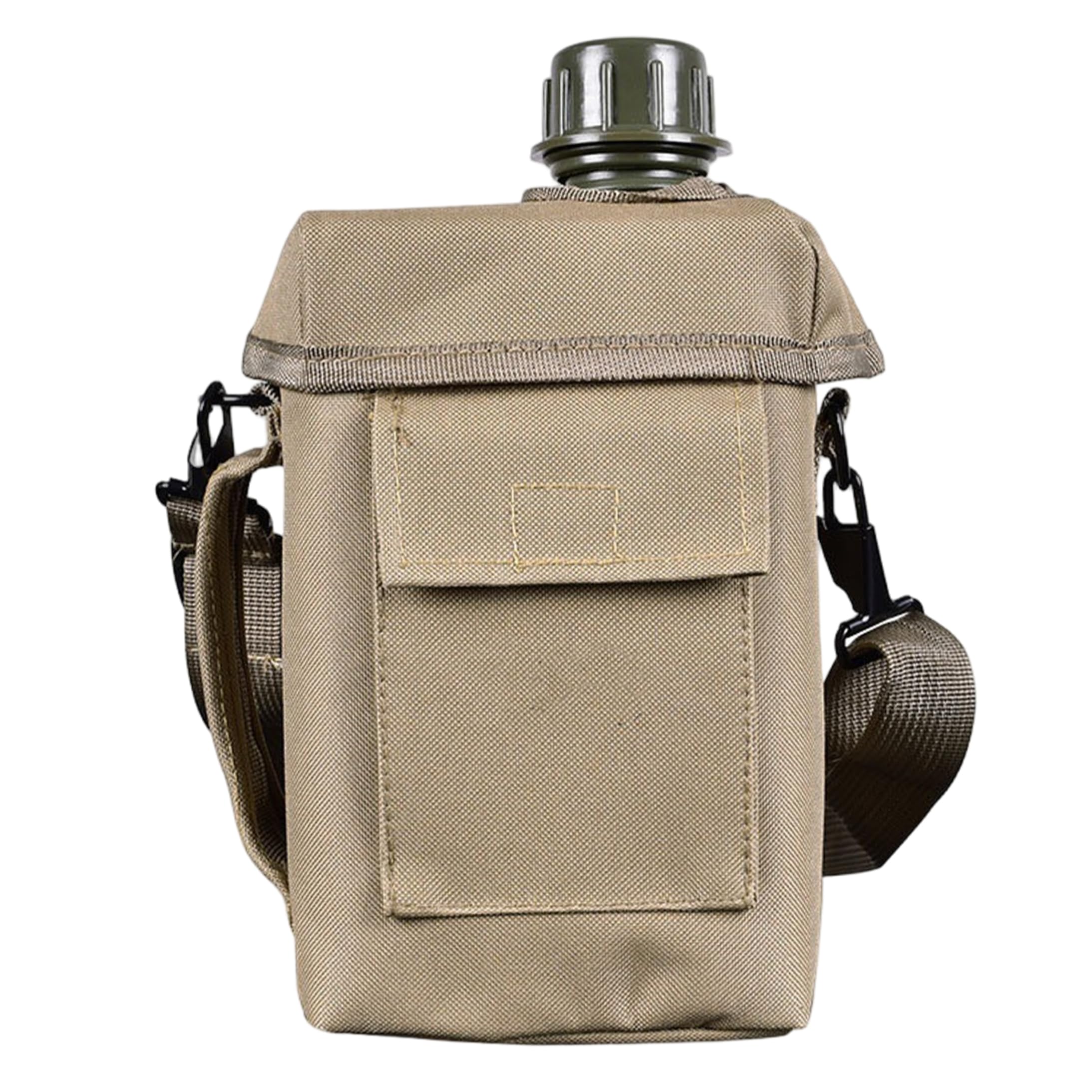 Canteen Water Bottle With Strap, 2l Flat Portable Army Canteen Khaki