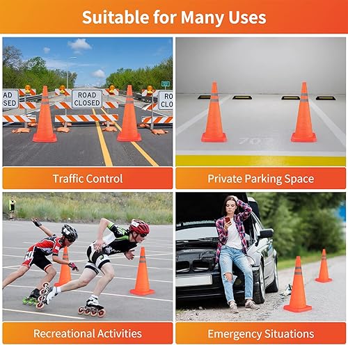 Miniatura 5 de yeesport 10 conos de seguridad plegables de 28 pulgadas, conos de estacionamiento para estacionamiento, cono de tráfico plegable para