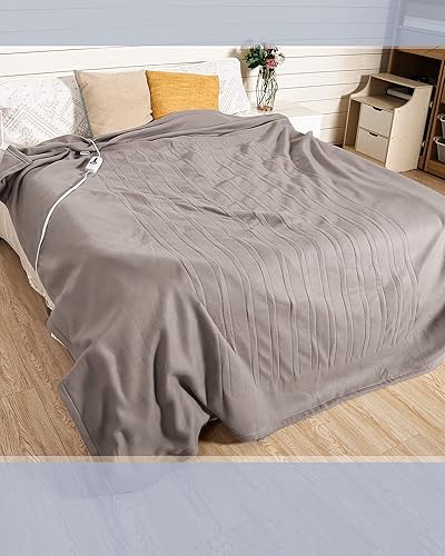 Miniatura 6 de Manta térmica eléctrica tamaño individual de 62 x 84 pulgadas, manta de forro polar suave de calentamiento rápido con 4 niveles de calefacción y