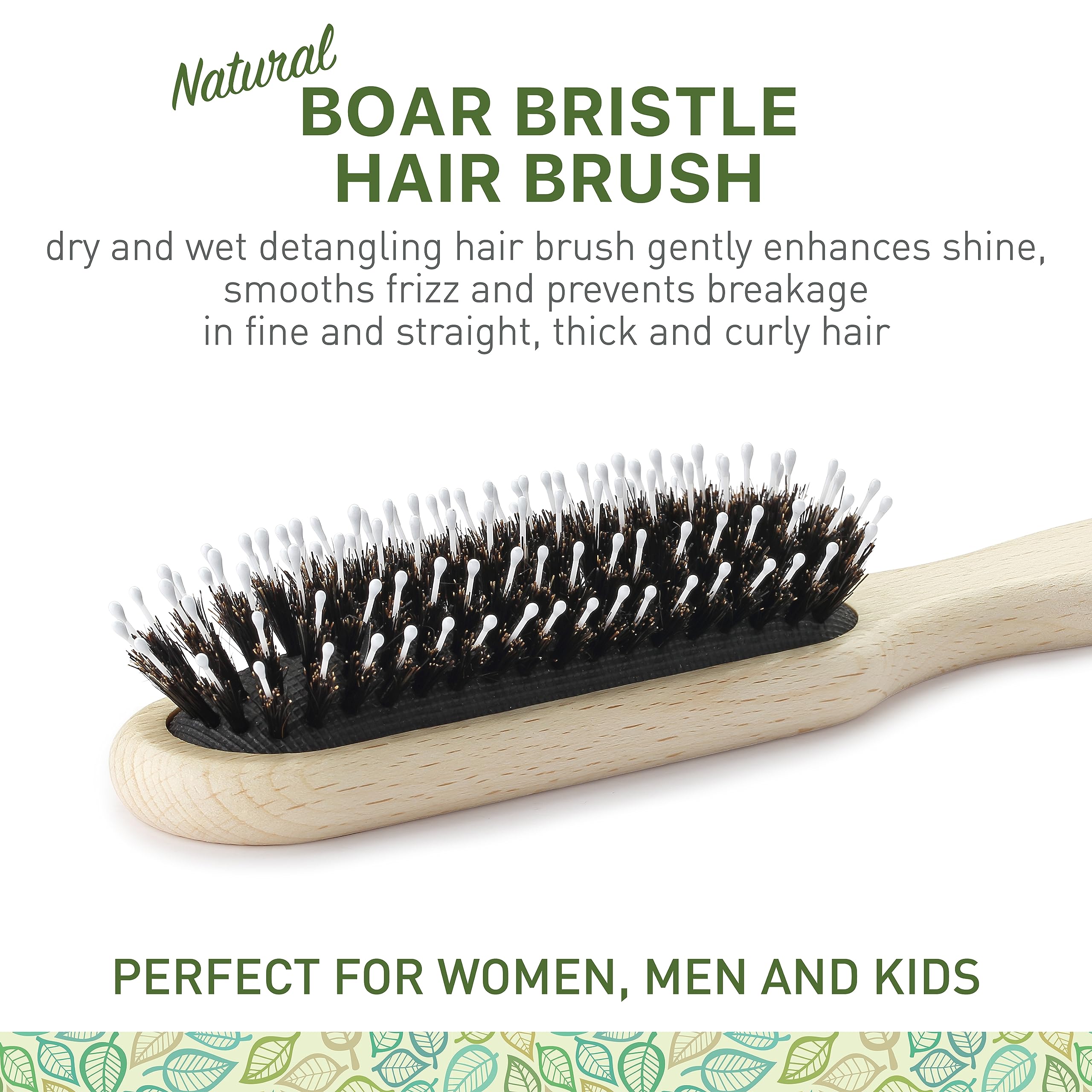Haarbürste mit natürlichen Wildschweinborsten für Damen, Herren, Kinder; trockene und nasse Haarbürste verbessert sanft den Glanz, glättet Frizz und verhindert Bruch in feinem und glatten, dicken und