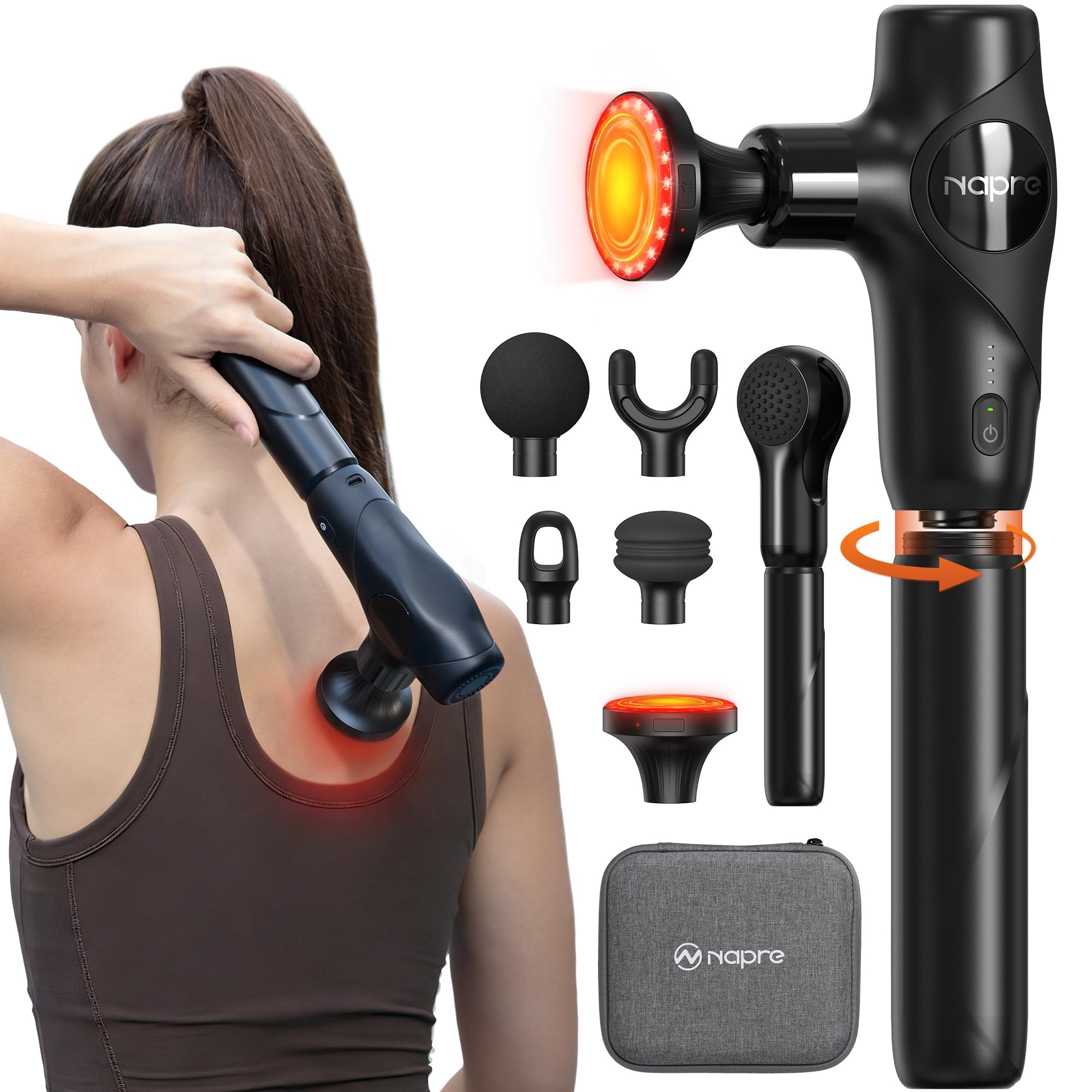 Massagepistole mit Wärme und Kälte,NAPRE 3-in-1 Mini Massage Gun Massage Pistole mit Abnehmbar Verlängerung,Muskel Percussion Massagegerät für Rücken Nacken Körper,Ultra-Leise & Klein,5 Köpfe & Koffer