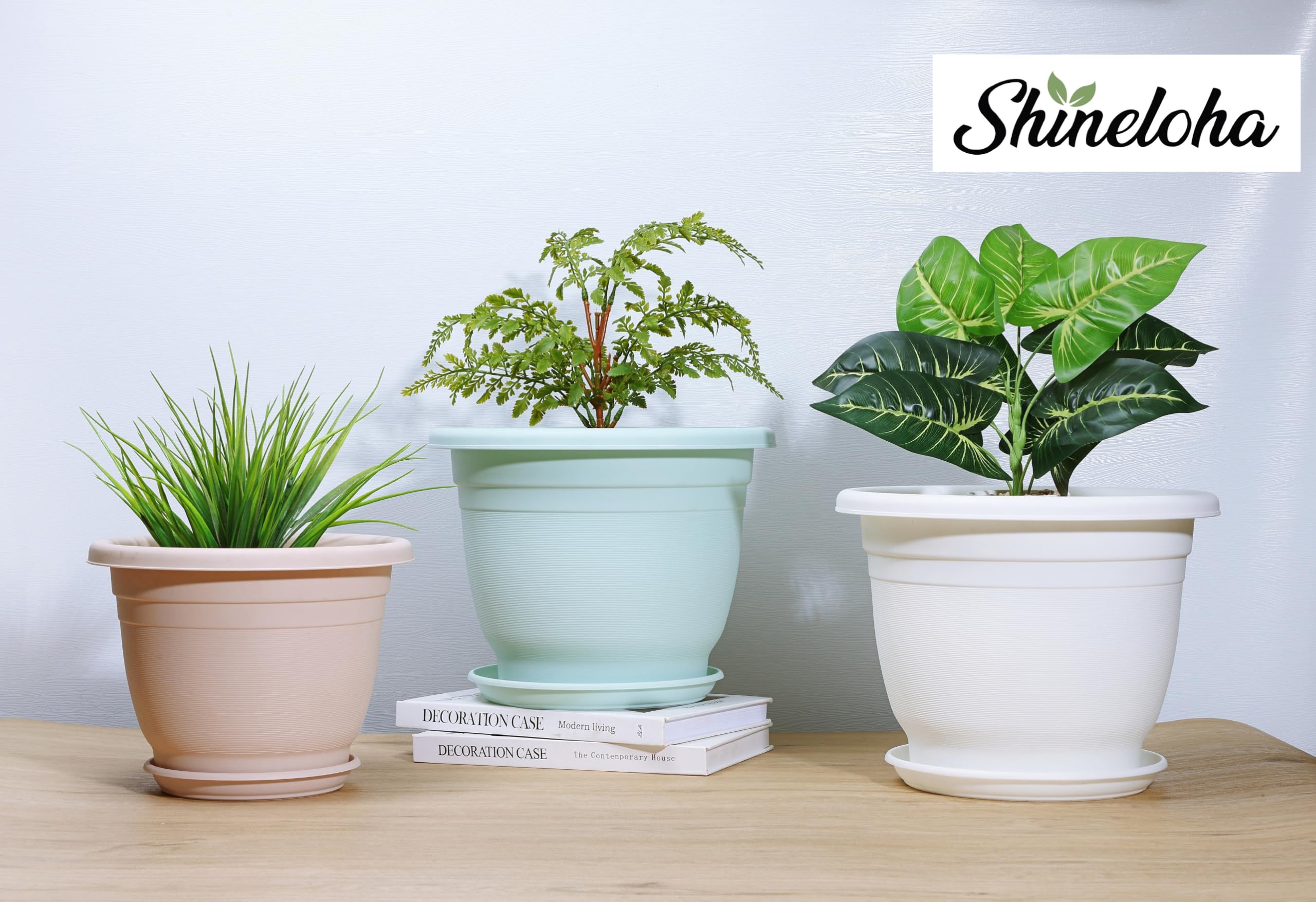 Lot de 5 pots de fleurs en plastique avec soucoupe pour intérieur et extérieur avec trous de drainage - 35,6 cm (coloré, 35,6 cm)