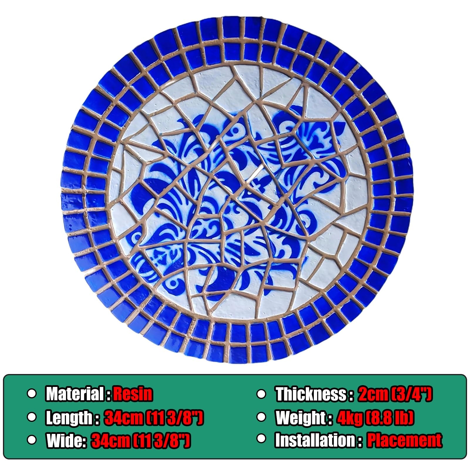 Giardino Stepping Stones Mosaic Pattern, Piastrelle in Resina Sintetica per passerelle, Antiscivolo, Decorazione Esterna 30-39 cm