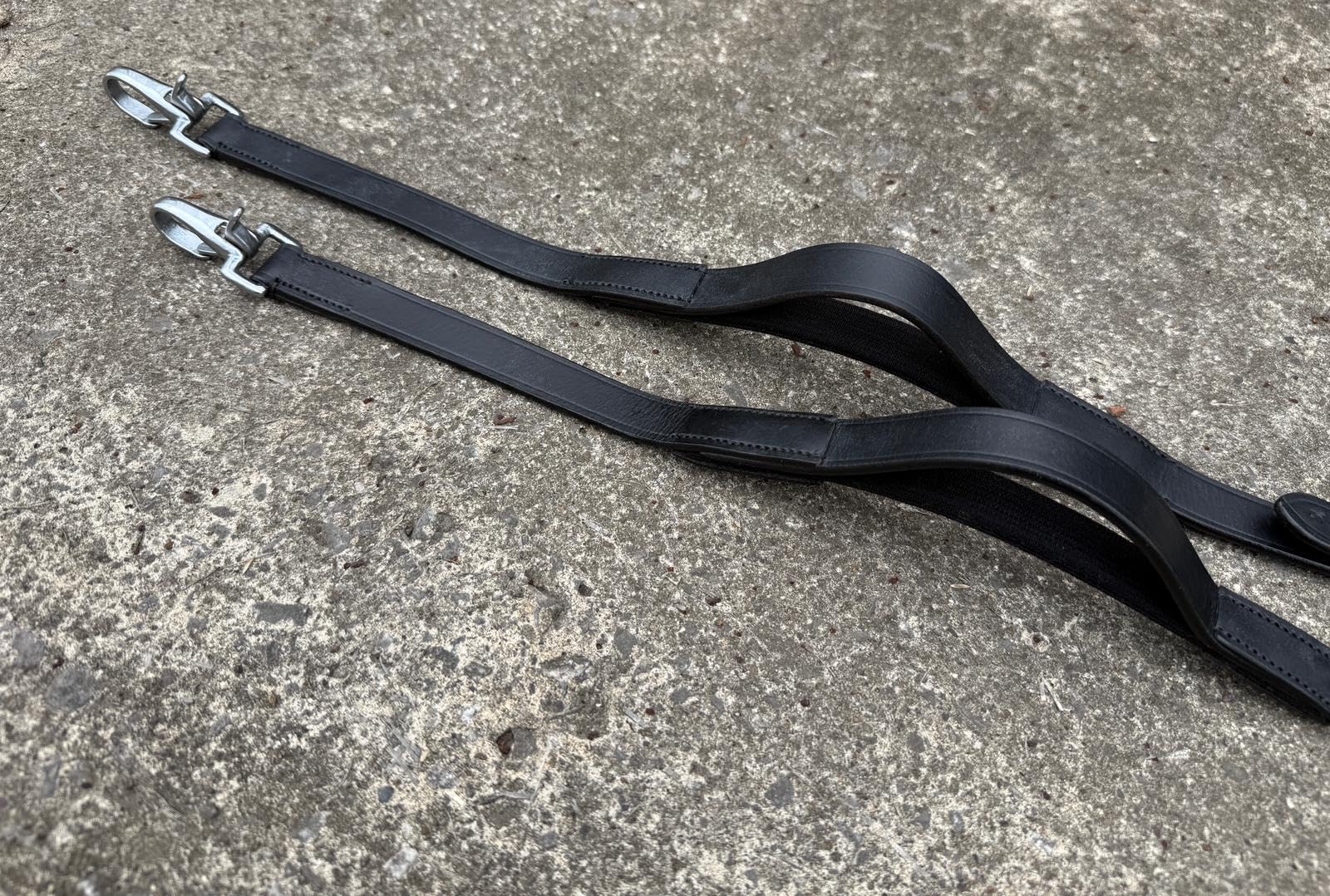 Double Elasticated Balance Leather Reins, 2.20 cm Width, Nickel Snap Hooks, Brown (Black, Full)