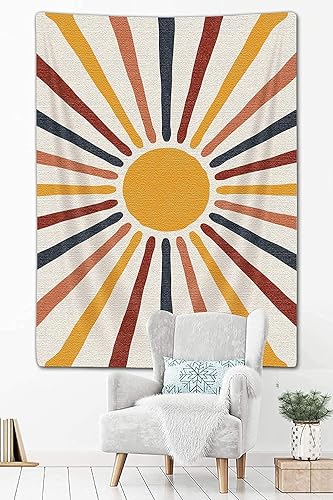 Miniatura 4 de Tapiz vertical bohemio de sol y luna, tapiz estético abstracto vintage de arco iris para colgar en la pared para dormitorio, tapiz retro de los años