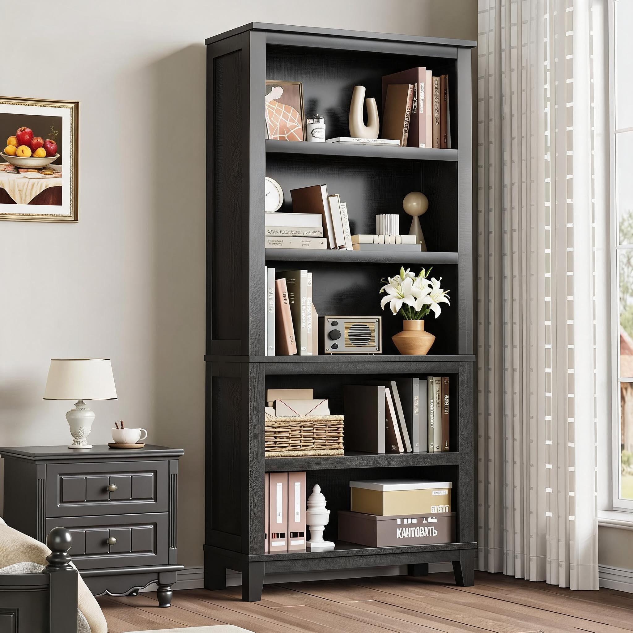 Bücherregal 5 Ebenen, Standregal 80x30x181cm Verstellbar Weiß