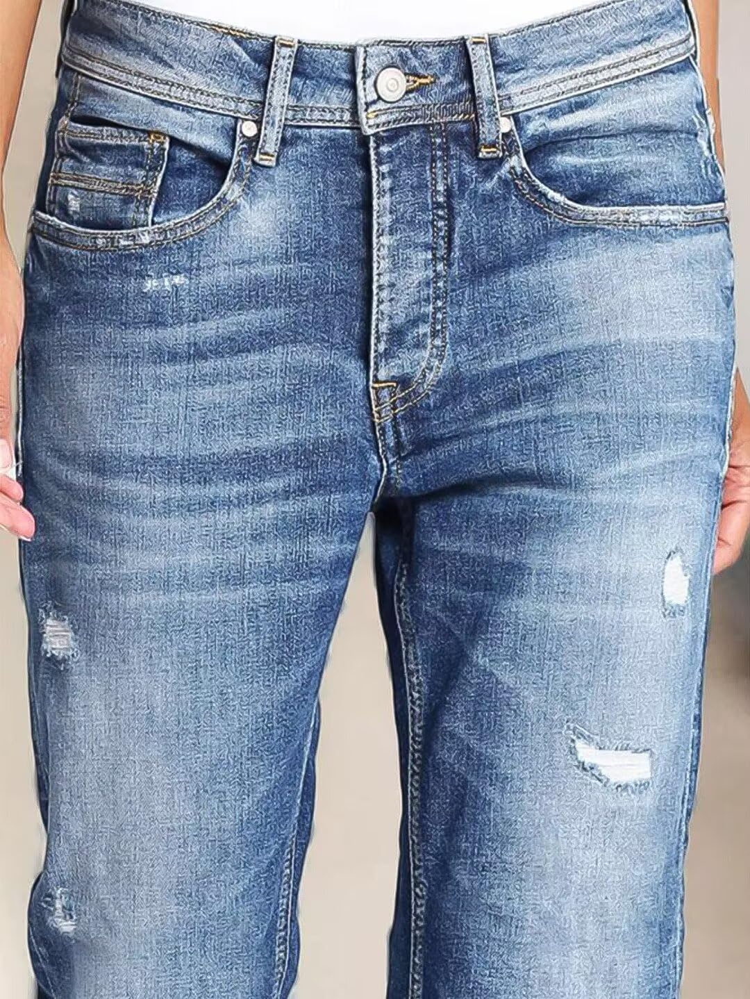 Flamingals Straight Leg Mid Rise Boyfriend Ripped Roll Hem Denim Jeans - Image 4