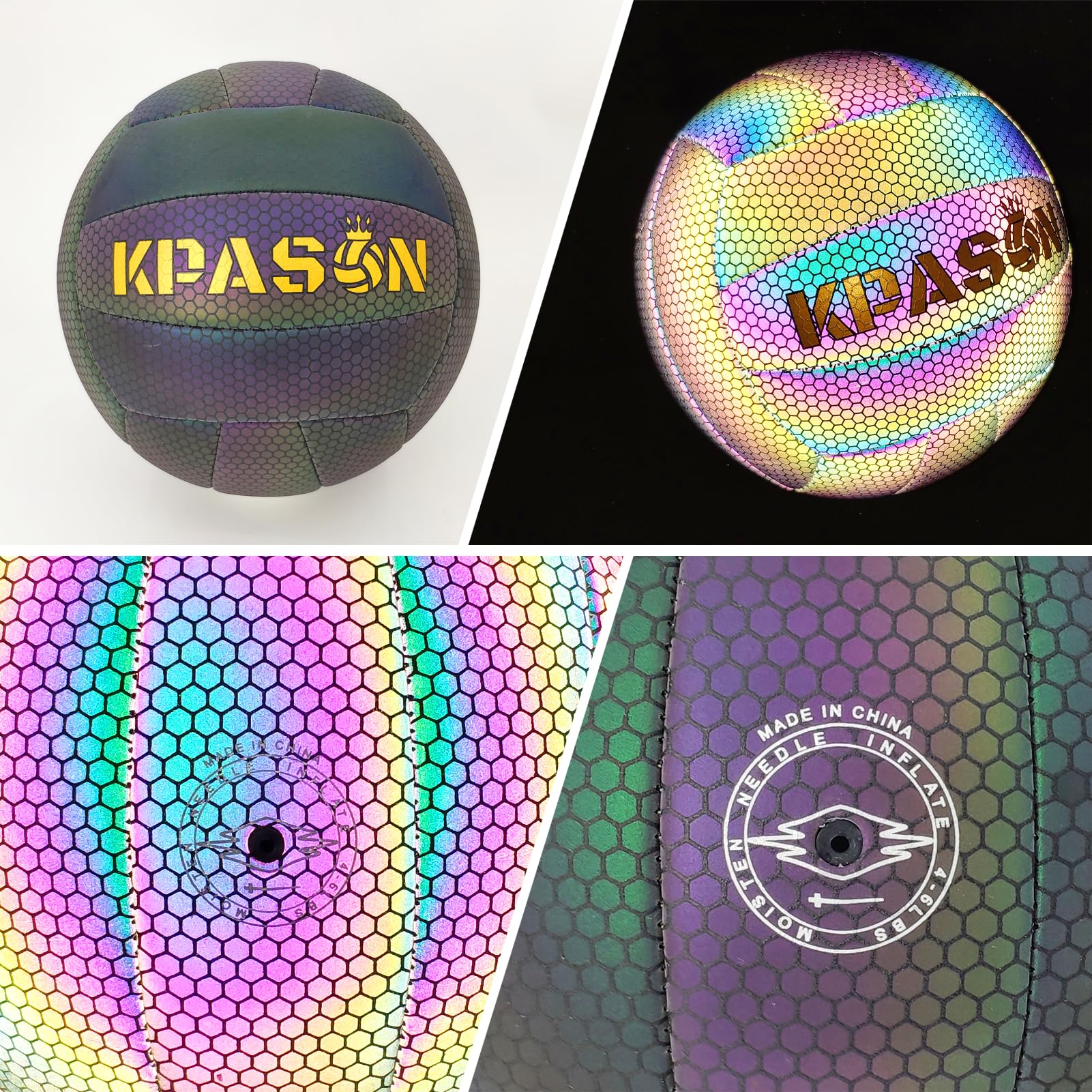 KPASON Volleyballs, Holographic Glowing Volleyball Official Size 5, Indoor Outdoor Beach Volleyball Ball for Men Women