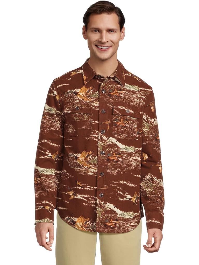 Red L.L.Bean Signature 1933 Chamois Cloth Shirt Long-sleeve Pattern Regular