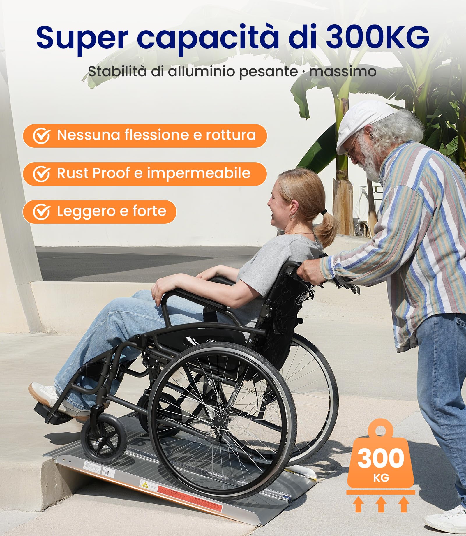 VOCIC CP32 - Rampa pieghevole per sedia a rotelle, 90 cm, per scale | Rampa in alluminio resistente fino a 300 kg, per sedia a rotelle, 76 cm, extra larga, leggera, adatta per casa e auto