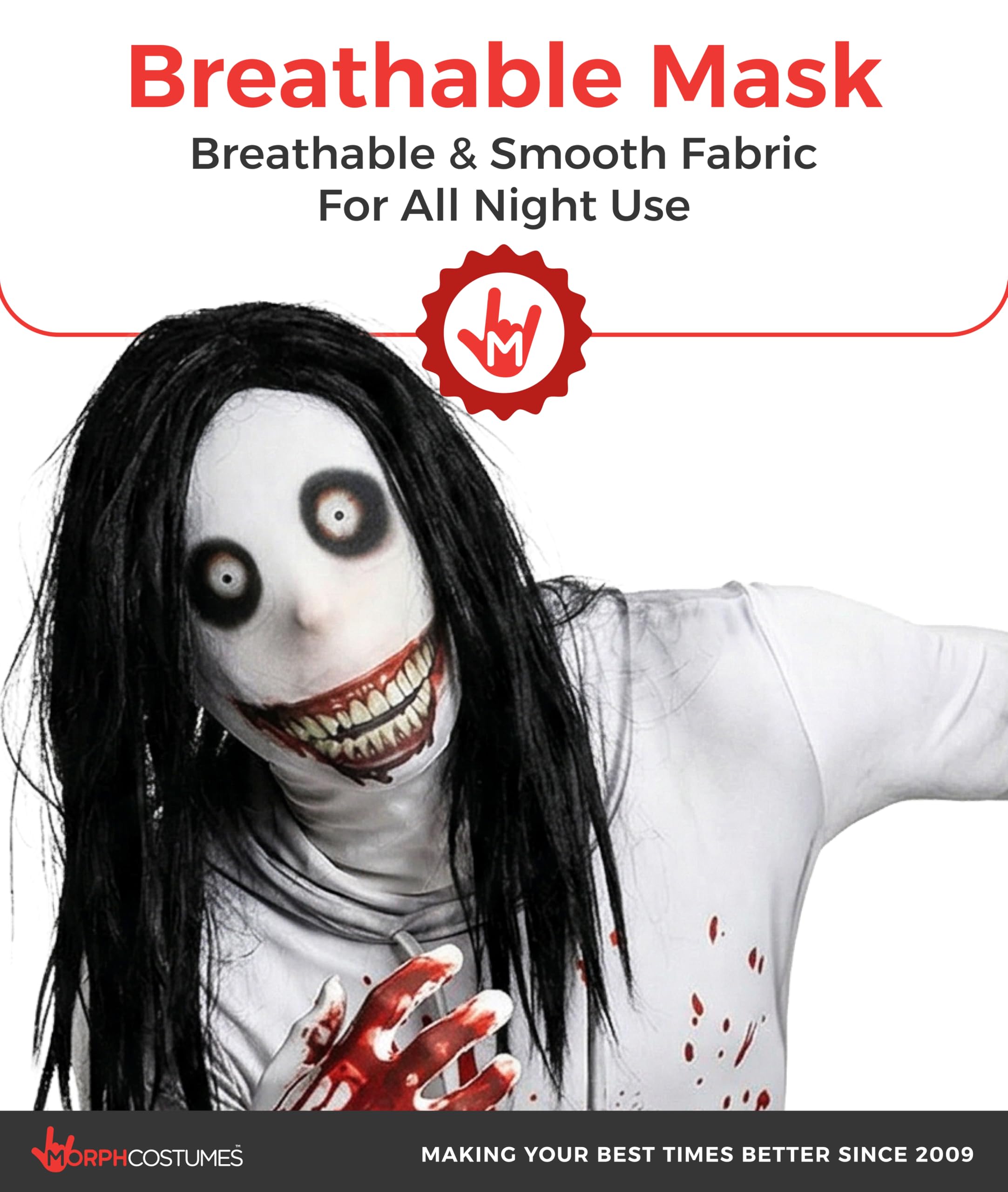 Morphsuit kostium Jeff The Killer dla dorosłych, przebranie potwora, Halloween i karnawał - XL (176-185 cm)