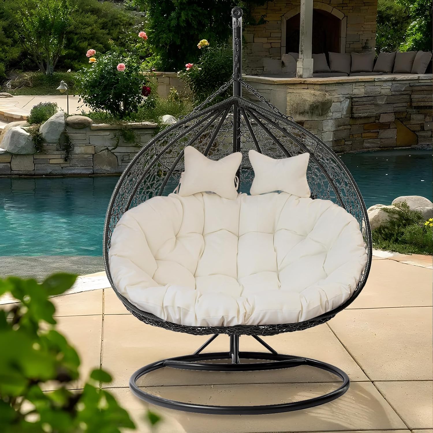 Boshen Double Egg Chair Cushion Replacement 59x43in –2 Seater Premium Outdoor Swing Chair Pad with Ties, 6.3Inch Thickened Memory Foam & Waterproof Cover – Off-White 2 81 Zu3sBAlL. AC SL1500