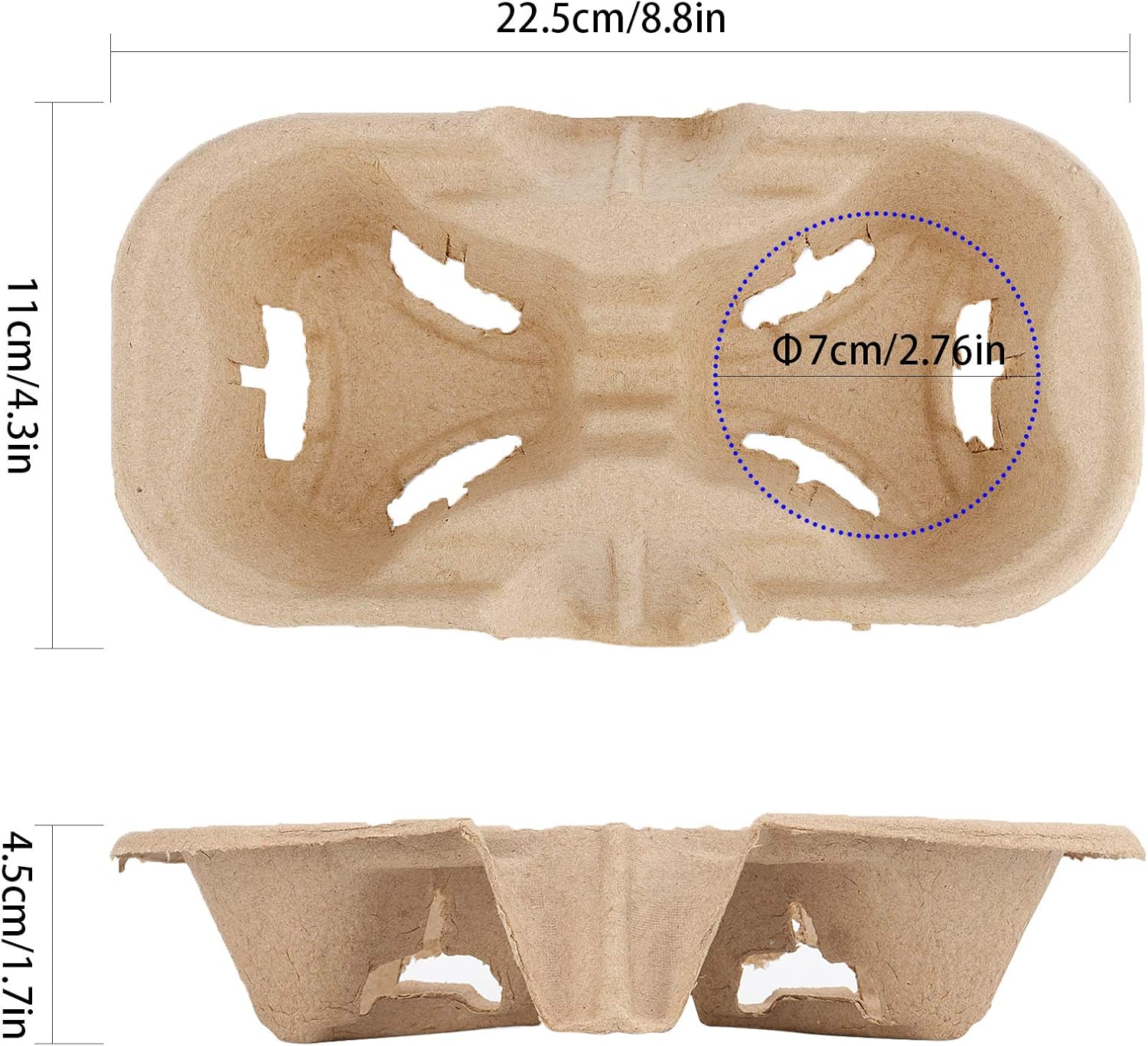 HOZEON 100 Pack 2-Cup Pulp Fiber Drink Carrier, to Go Coffee Cup Holder, Disposable Drink Carrier Tray for Hot or Cold Drinks, Coffee Shops, Takeaway Shops, Restaurants,Grocery Stores, Juice Bars - Image 2
