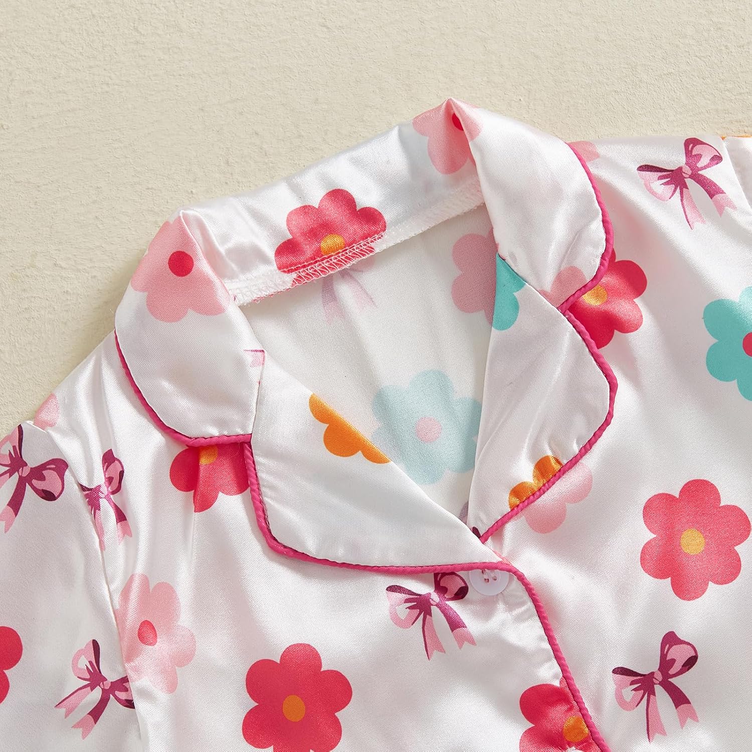 Kuriozud Toddler Girl Satin Pajamas Set Summer Short Sleeve Button Down Shirt Top and Shorts 2pcs Pjs Sets Sleepwear - Image 4