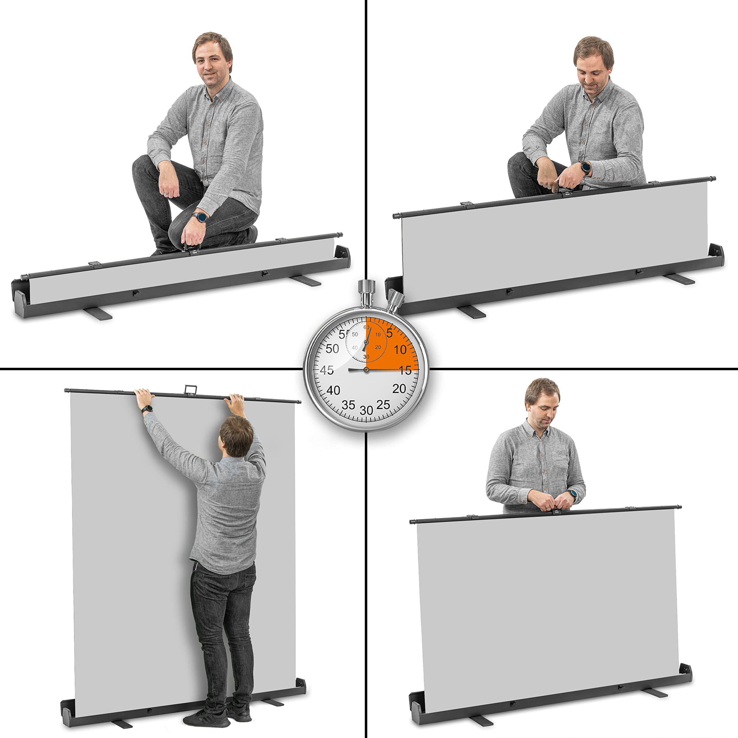Walimex pro Roll-up Panel Hintergrund grau 165 x 220 cm, Fotohintergrund mit Transportbox, Hintergrundsystem für Fotostudio, knitterfreie Fotoleinwand ideal für Portraits und dezente Lichtakzente