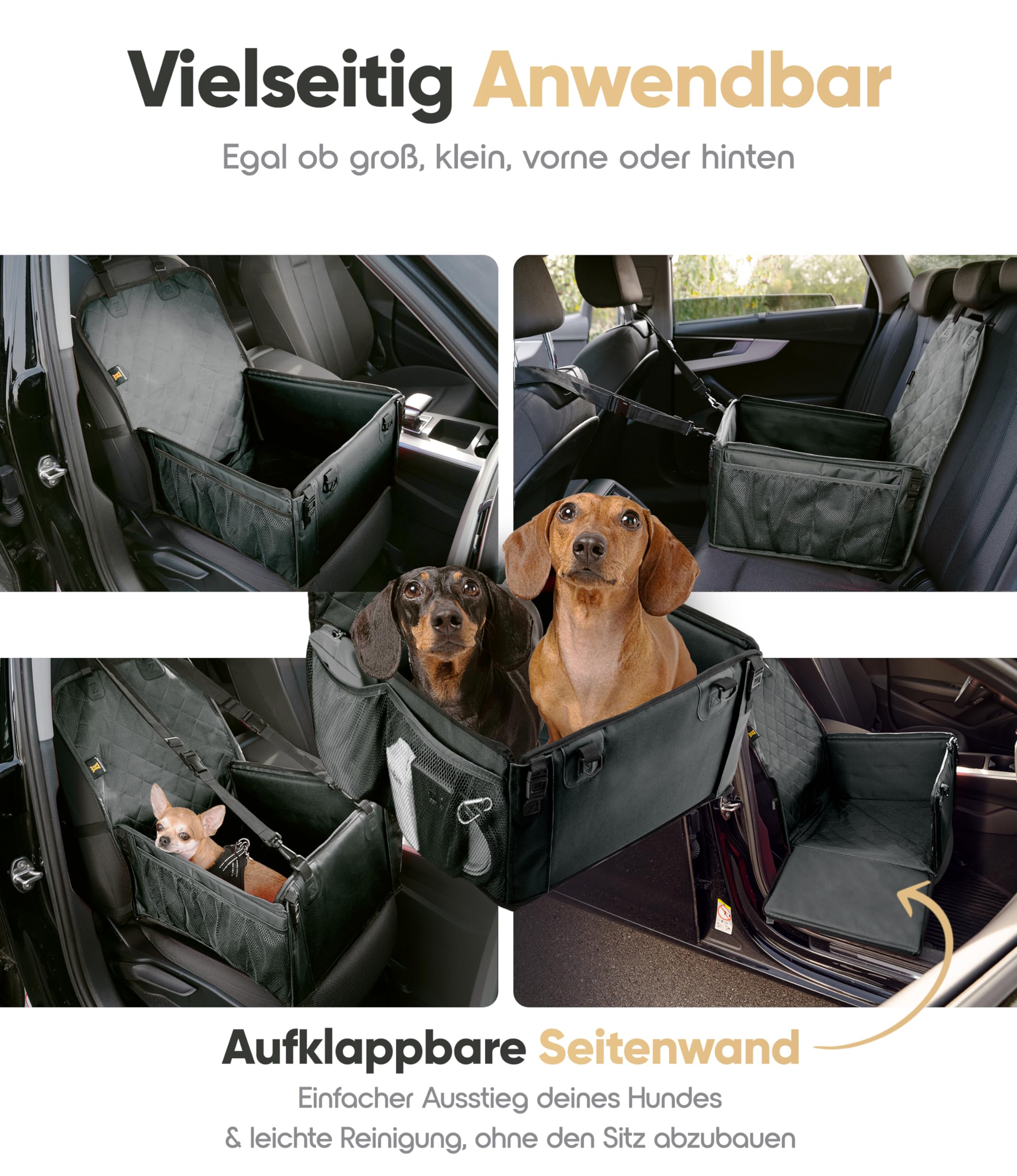 HELDENWERK Asiento de Coche para Perros pequeños y medianos con Correa, Resistente al Agua y Estable para el Asiento Trasero y el Asiento Delantero, Asiento de Coche para Perros, Asiento de copiloto