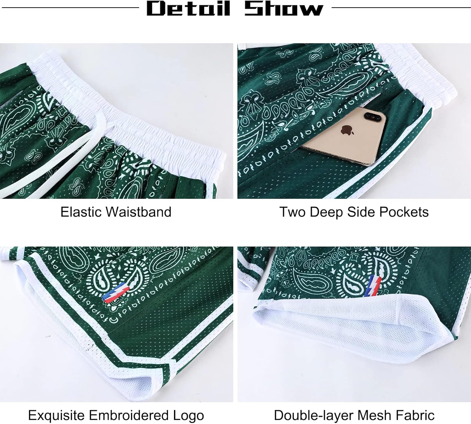 BOOMLEMON Men's Basketball Shorts Workout Athletic Paisley Shorts Mesh Print Running Short Pants - Image 7