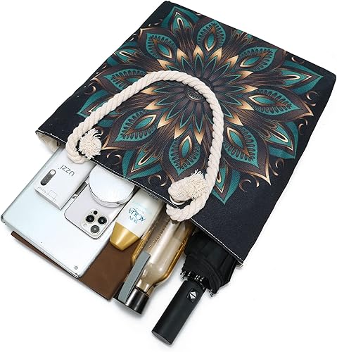 Miniatura 4 de Bolsas de mano con asa de cuerda, bolsa grande con asas de cuerda, lona resistente, reutilizable, bolsa de compras para comestibles, bolsa de playa