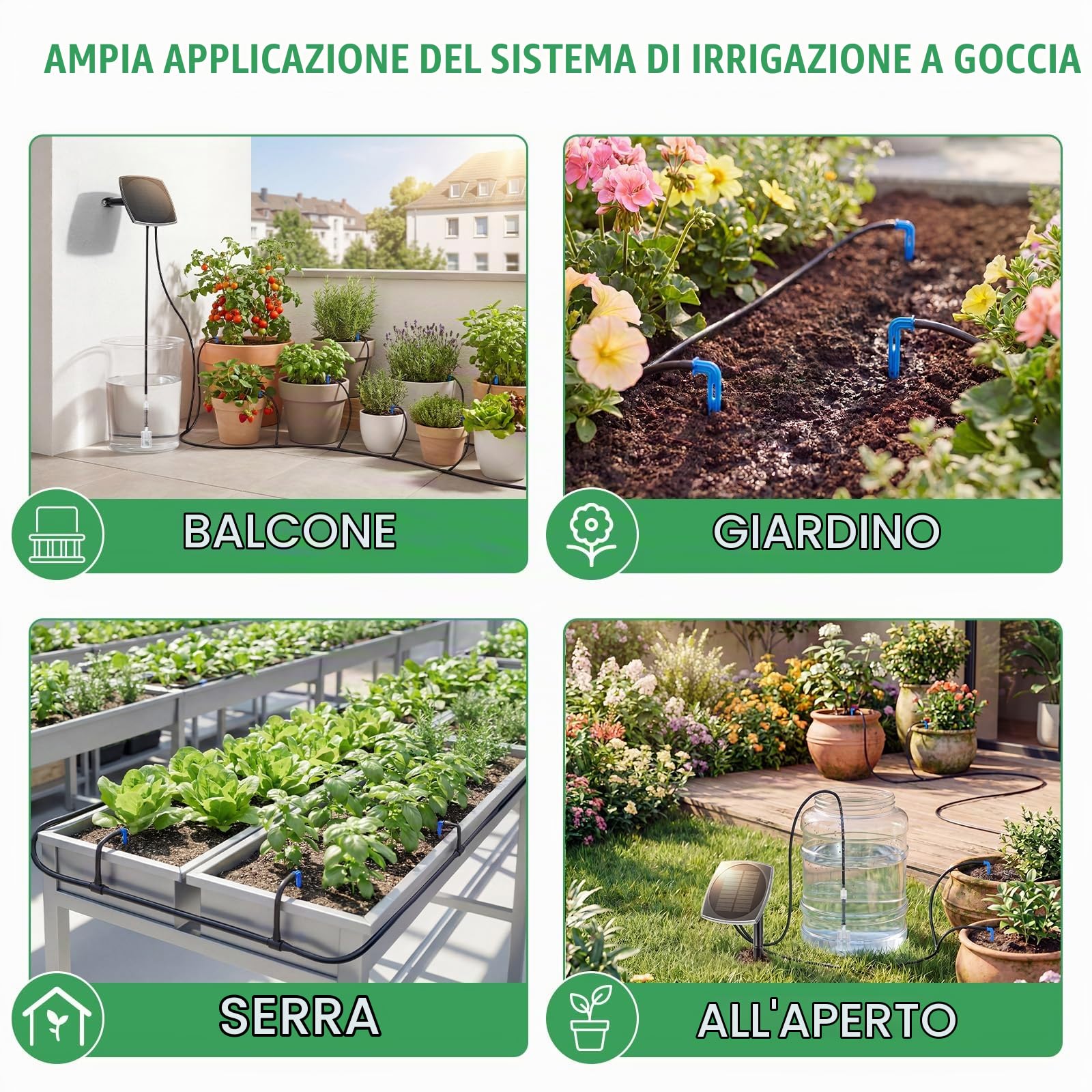 Sistema di irrigazione solare per balcone per 20 piante in vaso - 2026 Ultimo sistema di irrigazione automatica con 12 modalità timer e tubo a goccia da 20 m per giardino, balcone, serra, piante in