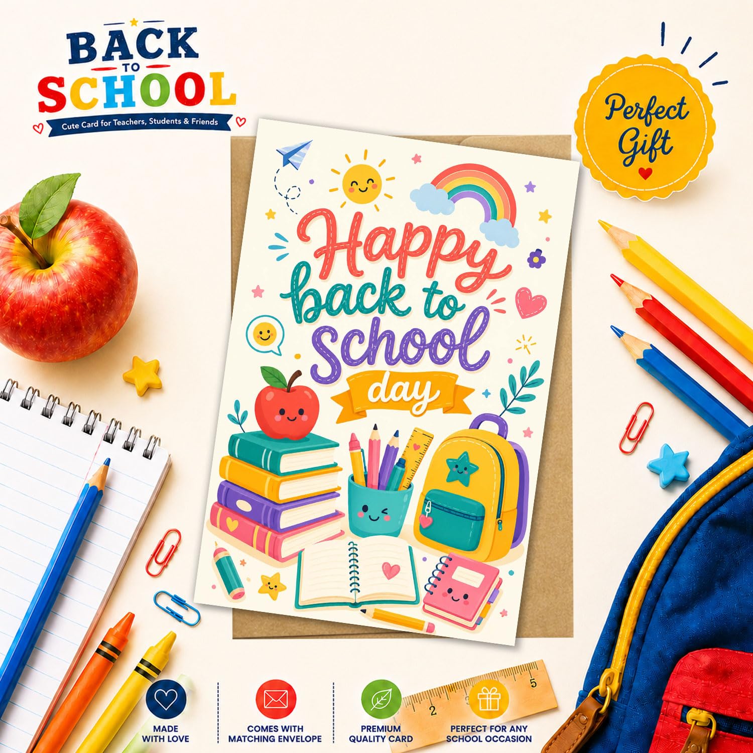 Happy Back to School Day Card First Day of School Card for Kids