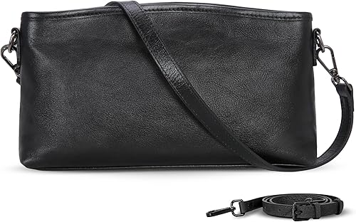 Vista 2 de HESHE Bolsos cruzados de cuero para mujer, bolso de hombro ligero con cremallera, suave, vintage, bolso de viaje