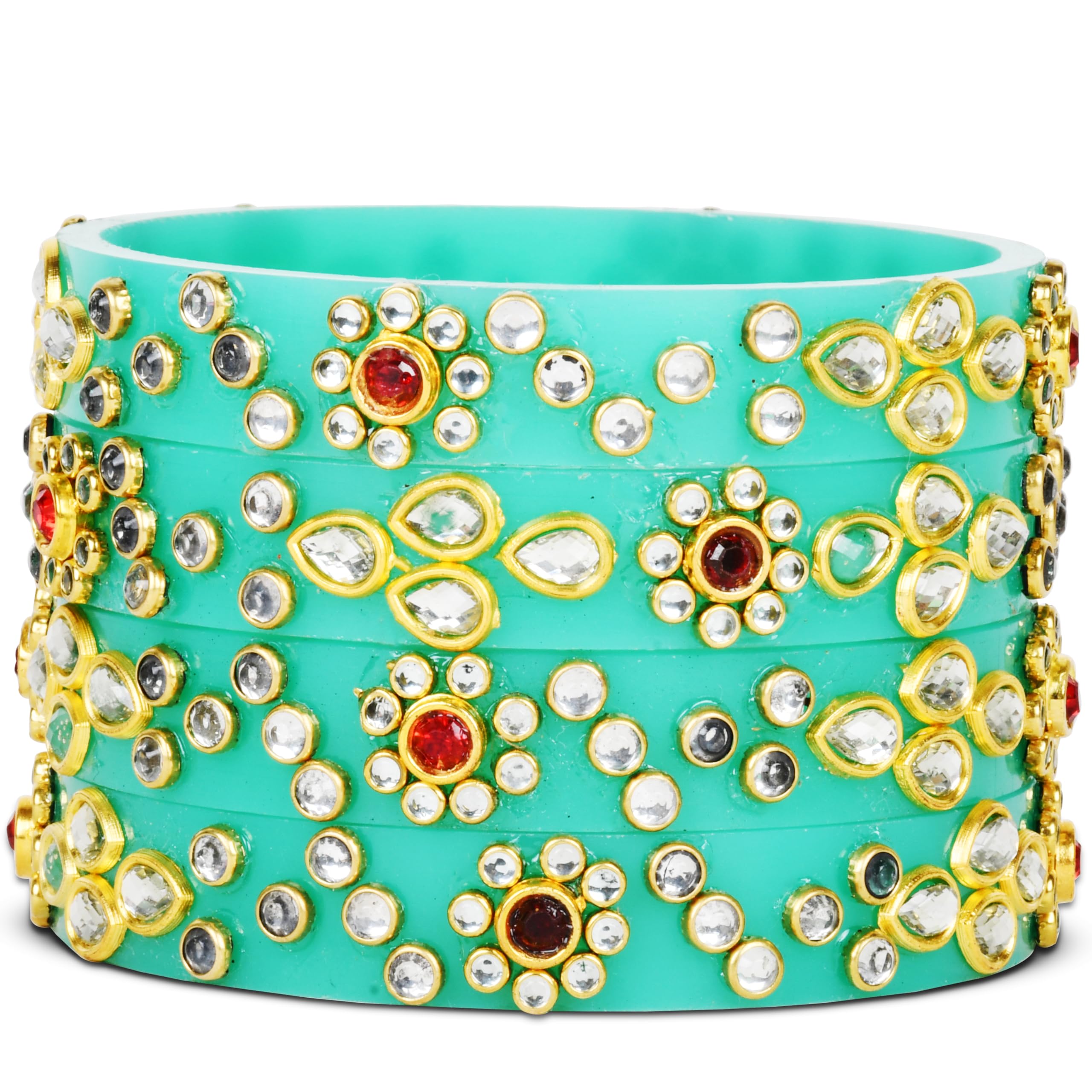 BRIDA GARNISH Plastic Round Silver Stone Bangles with Gold Beads Stunning Plastic Base Jewelry for Elegant Occasions (Sea Green, 2.10) (B0CLYN374Y) Amazon Price History, Amazon Price Tracker