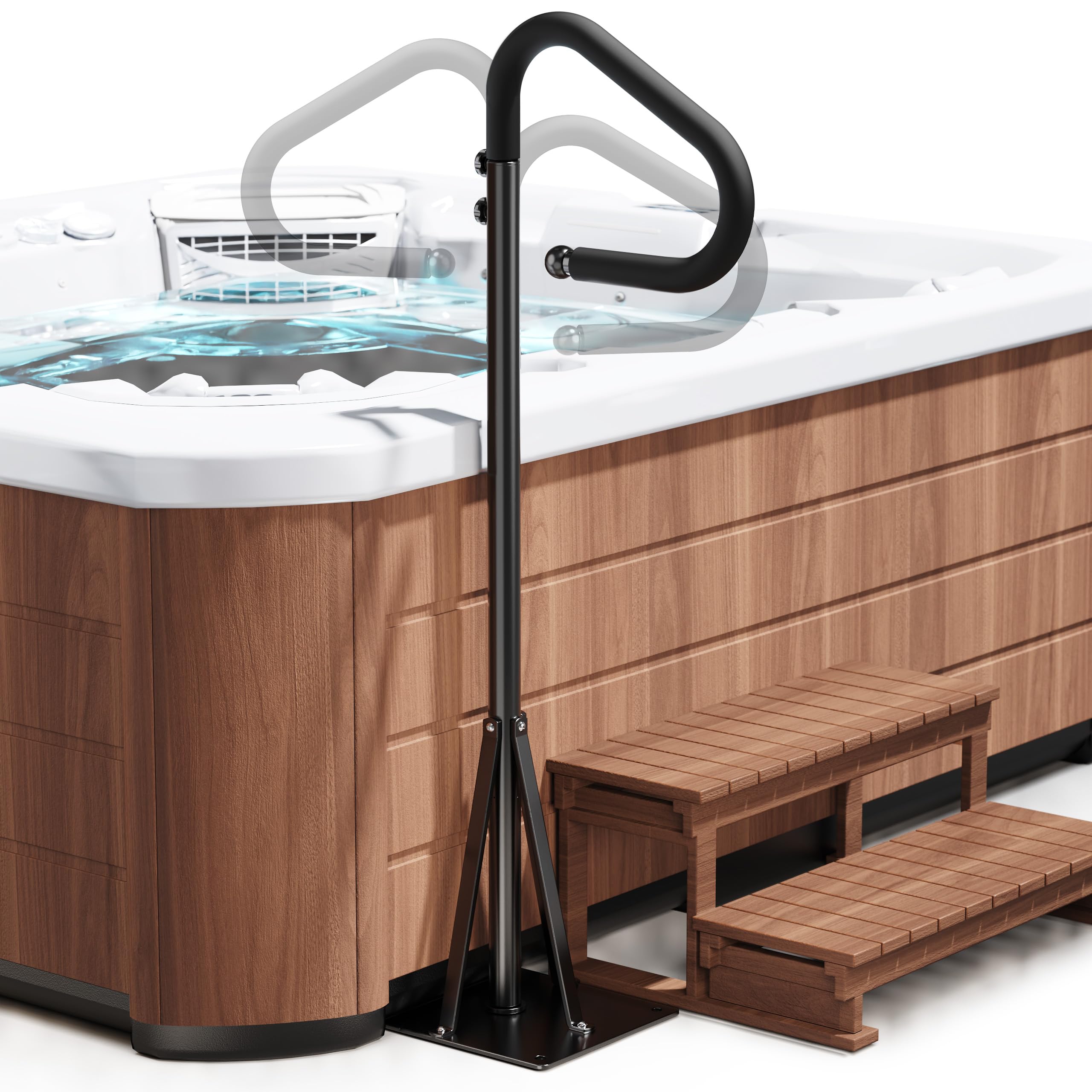 62“ Hot Tub Handrail Side Safety Rail – 360° Swivel Spa Grab Bar, Heavy-Duty Powder-Coated Steel Assist Handle with Anti-Slip Foam Grip, Fits Most Hot Tubs, Swim Spas & Pools, 600 lb Capacity