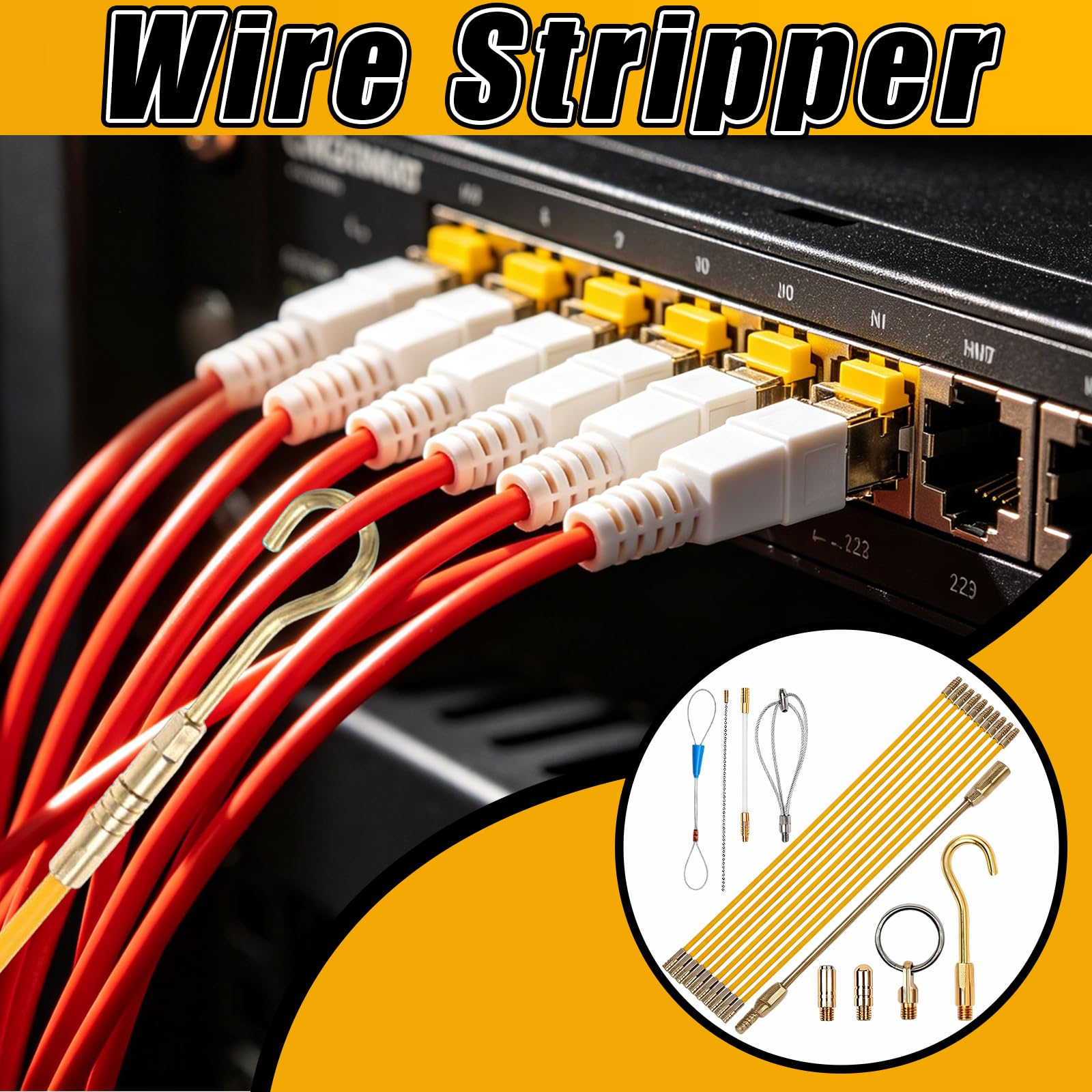 Sonda Passacavi Professionale, 4MM 10/15 Cavi in Fibra di Vetro Aste di Sonda Elettricista per Guaine Vuote Kit Estrattore Cavi Elettrici Collegabili per Condotti per Posa di Cavi (100cm*4mm*15pcs)