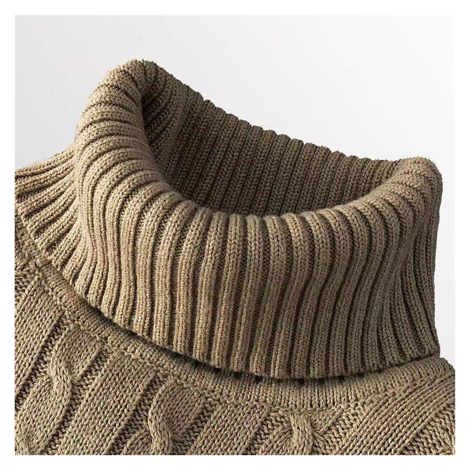 Zimowy ciepły golf sweter swobodny luz męski, ciepły dzianin sweter trzymaj ciepłe mężczyzn wełniany sweter z dzianiny (Color : Brown, Size : Medium (55-65KG))