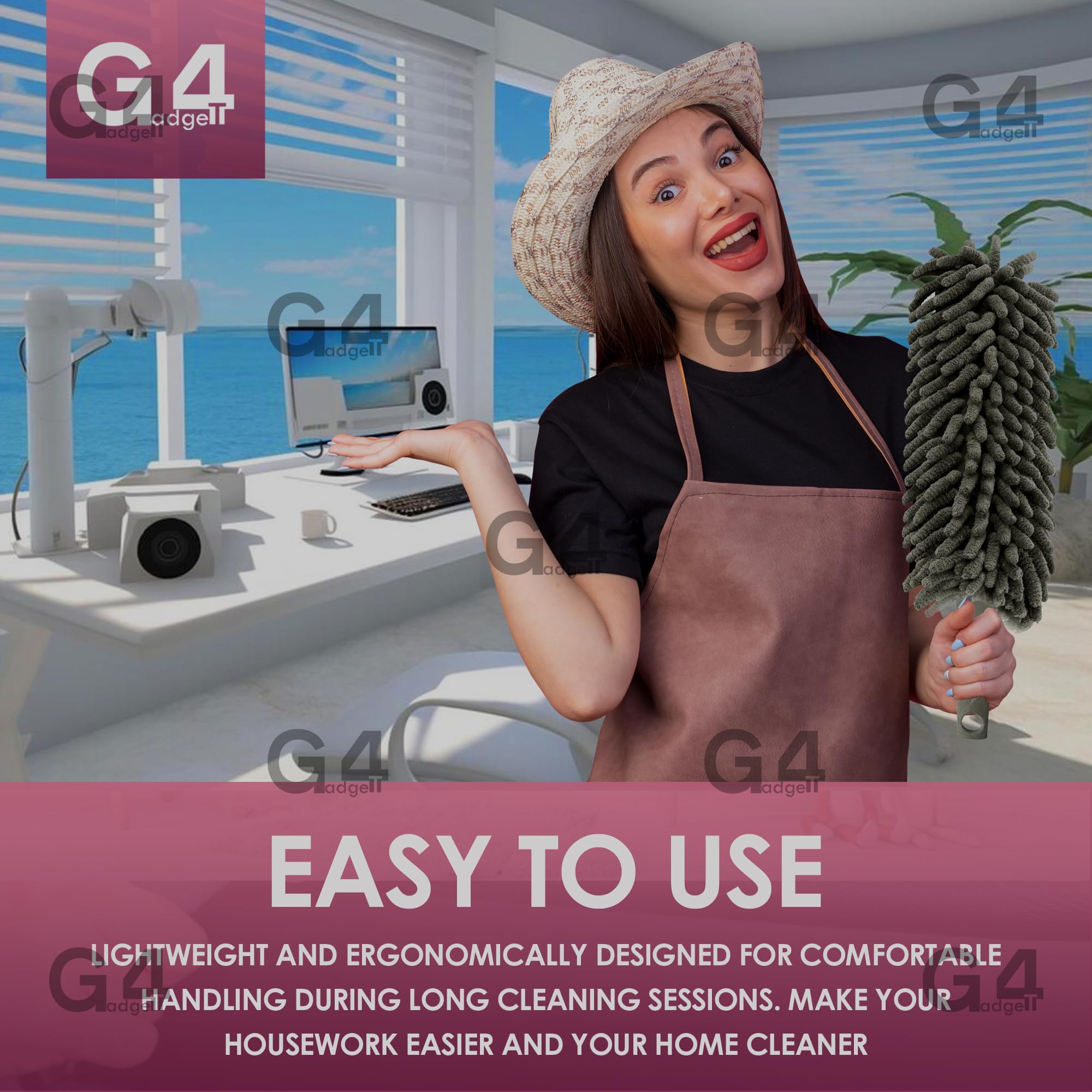 G4GADGET Ścierka z mikrofibry, szara, nadająca się do prania, do czyszczenia rolet okiennych, mebli, wentylatorów sufitowych, komputerów i innych
