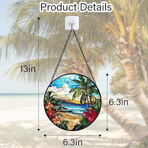 Miniatura 5 de Colgador de vidrieras para colgar, paisaje de playa azul, atrapasoles de cristal de diamante, decoración para cumpleaños para mujeres, hombres,