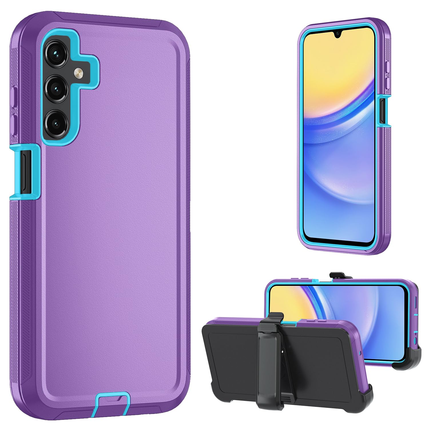 Nofnus for Samsung Galaxy A15 5G case,A15 5G Heavy Duty case,with Belt-Clip and Tempered Glass Screen Protector, [Military Grade Protective ] [