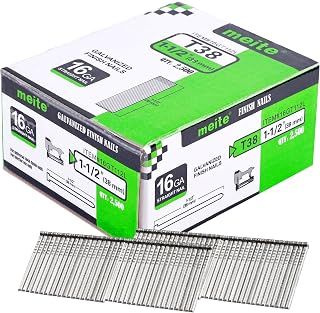 meite 16 Gauge 1-1/2 Inch Galvanized Straight Finish Nails, 2500 Count - Rust-Resistant for Trim, Woodworking & Upholstery