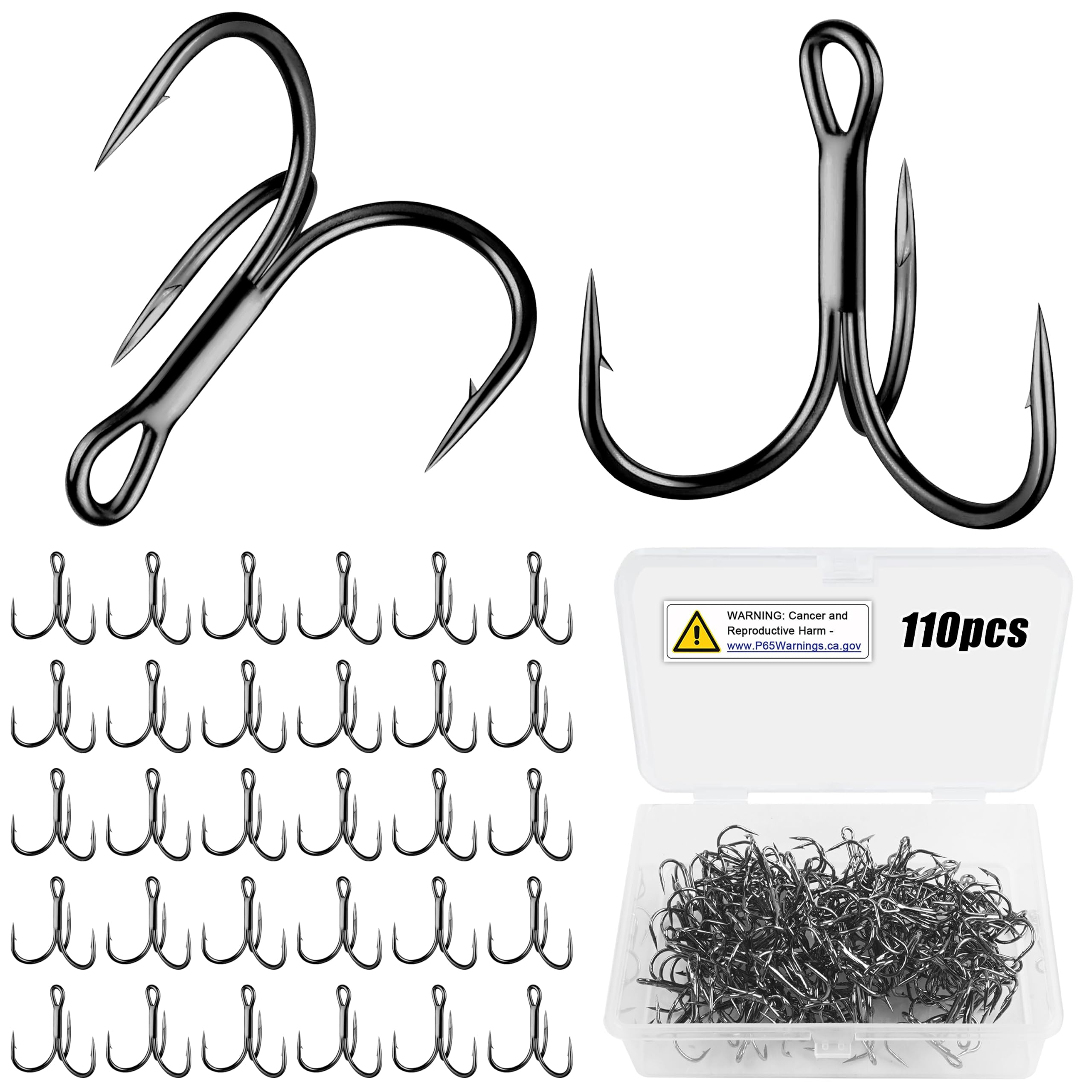 Treble Fishing Hooks, 110pcs Super Sharp Triple Fish Hook Classic Round Bend High Carbon Steel Treble Hooks Barbed for Catfish Bass Trout Freshwater Saltwater (Black 1#) : Sports & Outdoors