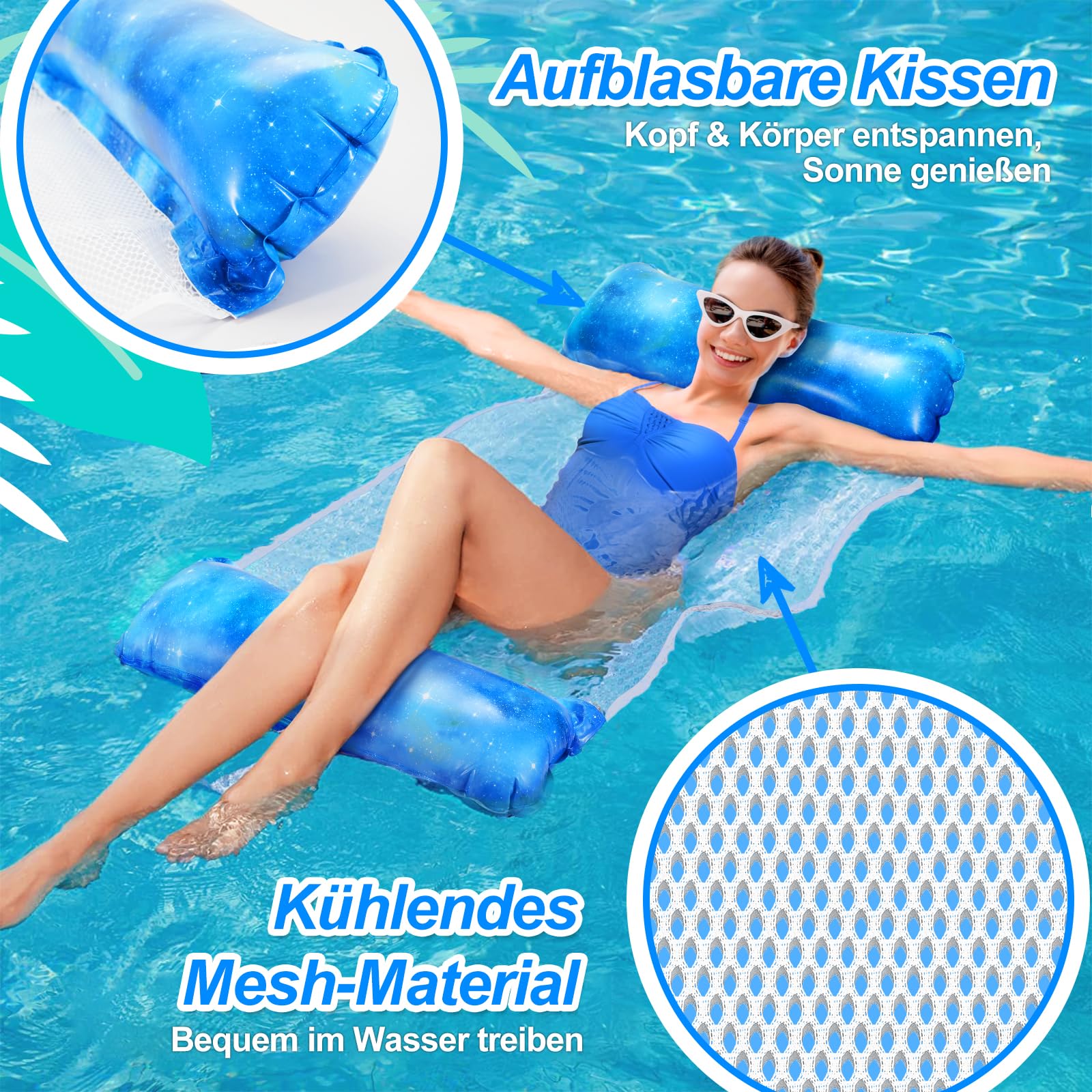 Dusor Luftmatratze Pool Zubehör 2Stück, XL Luftmatratze Wasser Hängematte, Aufblasbare Pool Spielzeug Wasserhängematte 4 In 1, Luftmatratze Pool Erwachsene, Wasserspielzeug für Erwachsene und Kinder