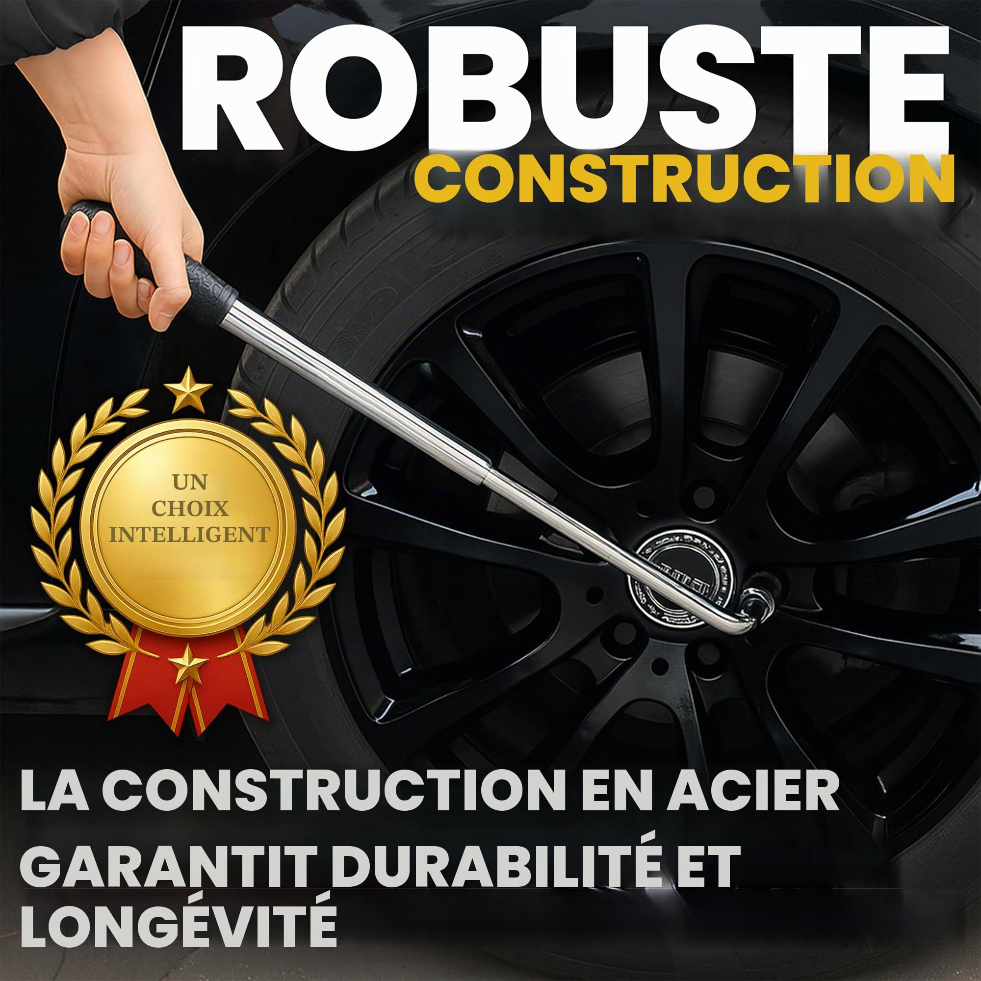 Retoo Clé Démonte-Roue Télescopique, Pneus Auto Douilles 17/19/21/23 mm, Poignée Gomme Antiglisse, Réglable 350/500 mm, Acier Chromé, Longueur, Outil Compatible Voiture Moto Garage
