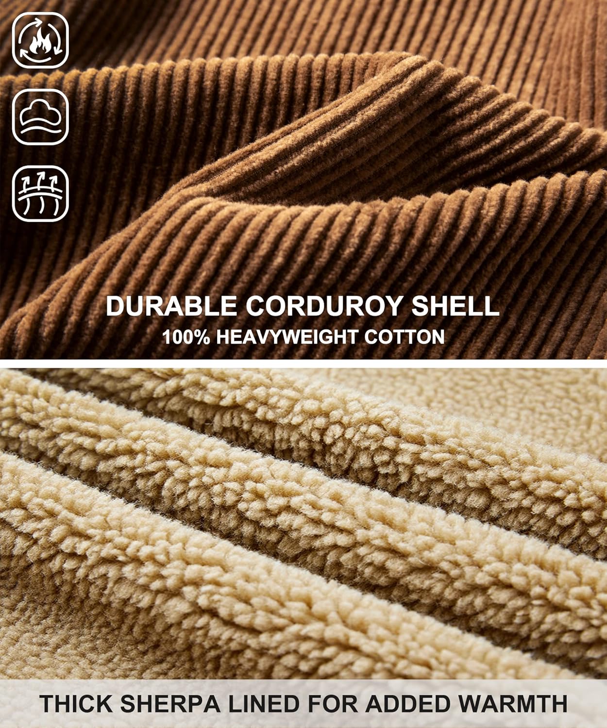 LOUECHY Men's Corduroy Sherpa Lined Trucker Jacket Thickened Warm Winter Coats - Image 6