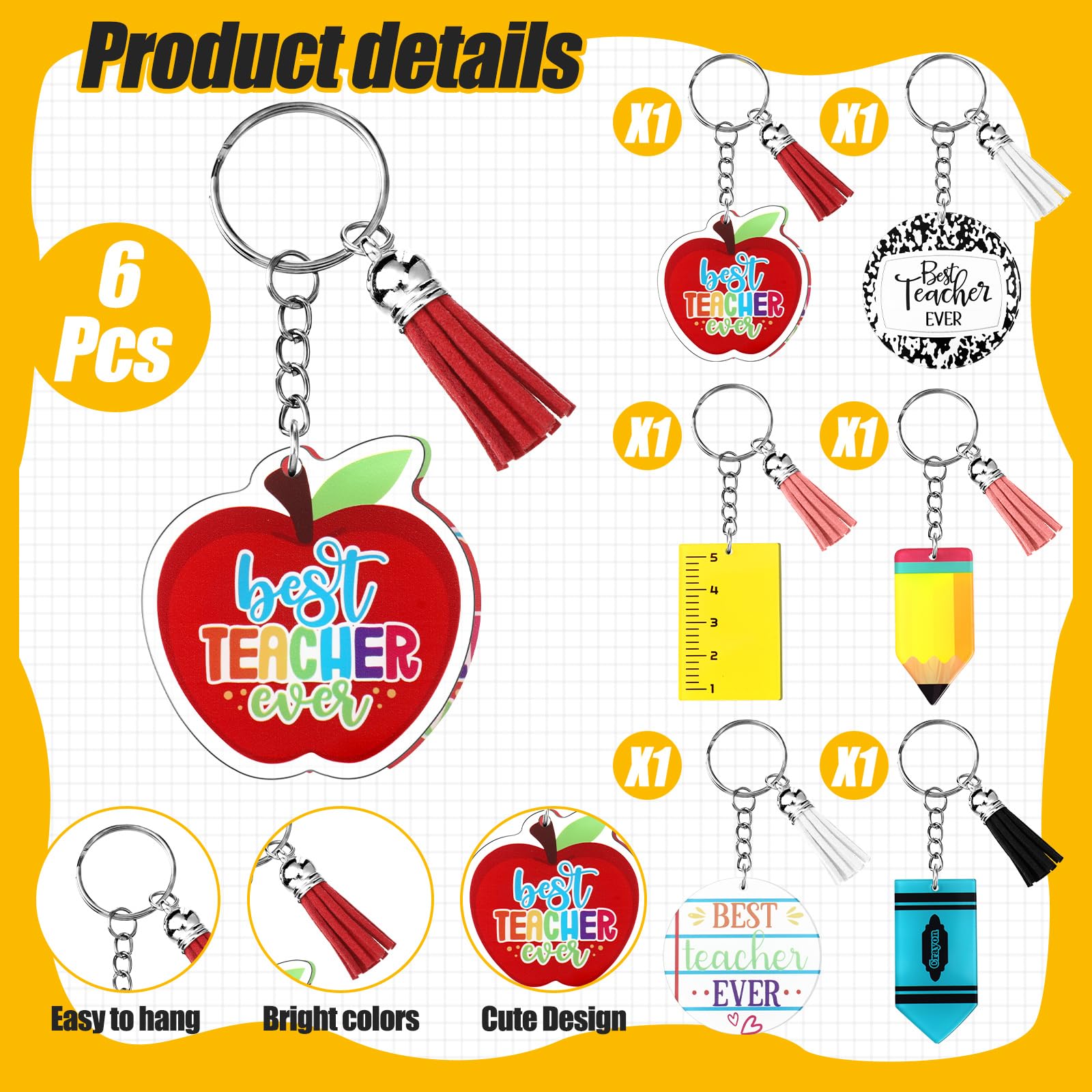 Tinlade 24 Pcs Teacher Appreciation Gifts Bulk Thank You Teacher Gift Ballpoint Pen Keychain Composition Book Makeup Bag Bookmark for Back to School Gift Idea First Day of School Supplies(Classic)