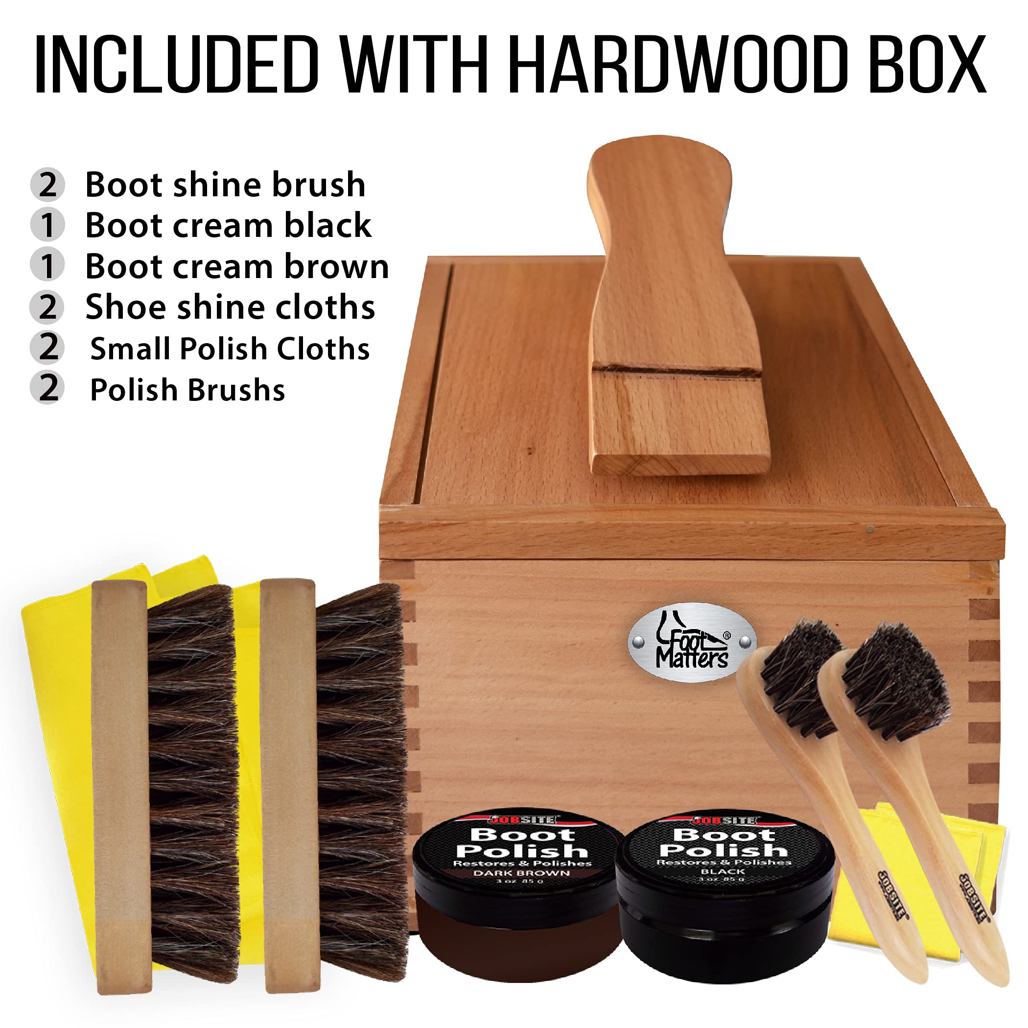 FootMatters Shoe Shine Valet Box - Hardwood Boot & Shoe Care