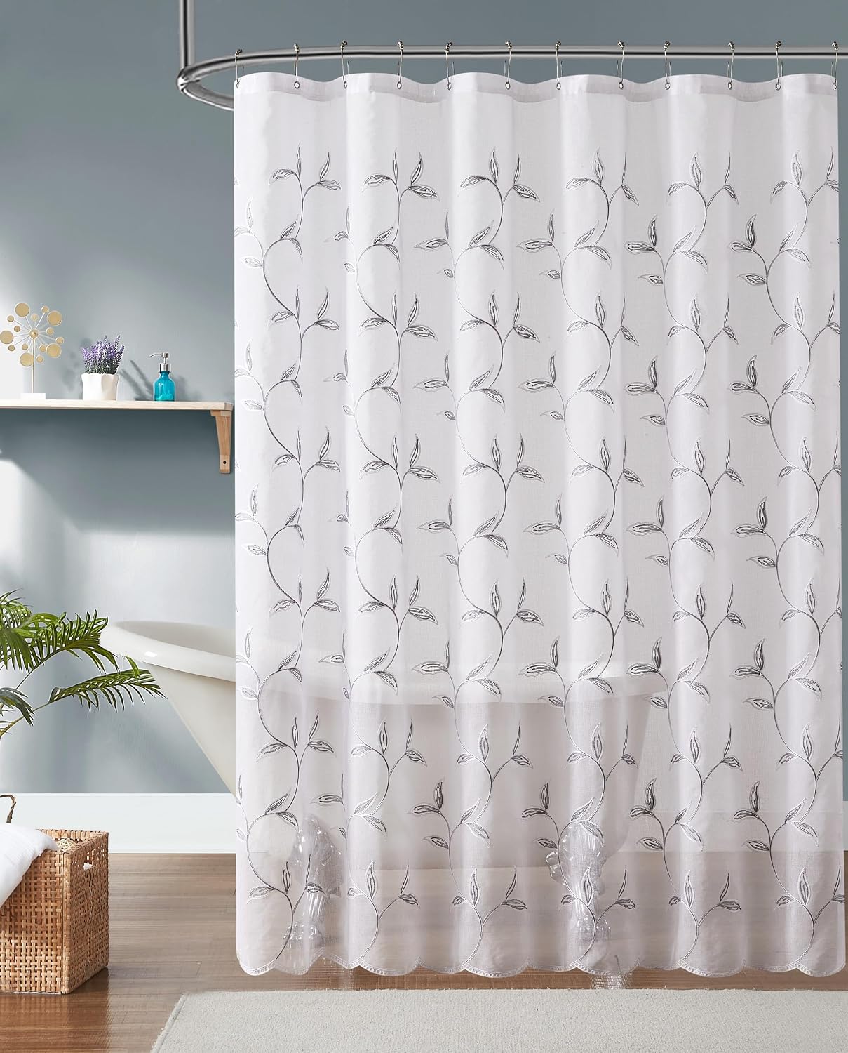 LinenZone 72 x 72 White Leaf Shower Curtain. (Maria SH 72x72 White)