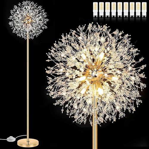 Miniatura 8 de BesLowe Lámpara de pie de cristal de 69 pulgadas para sala de estar, lámpara de pie moderna con 738 cristales K9, lámpara alta para dormitorio,
