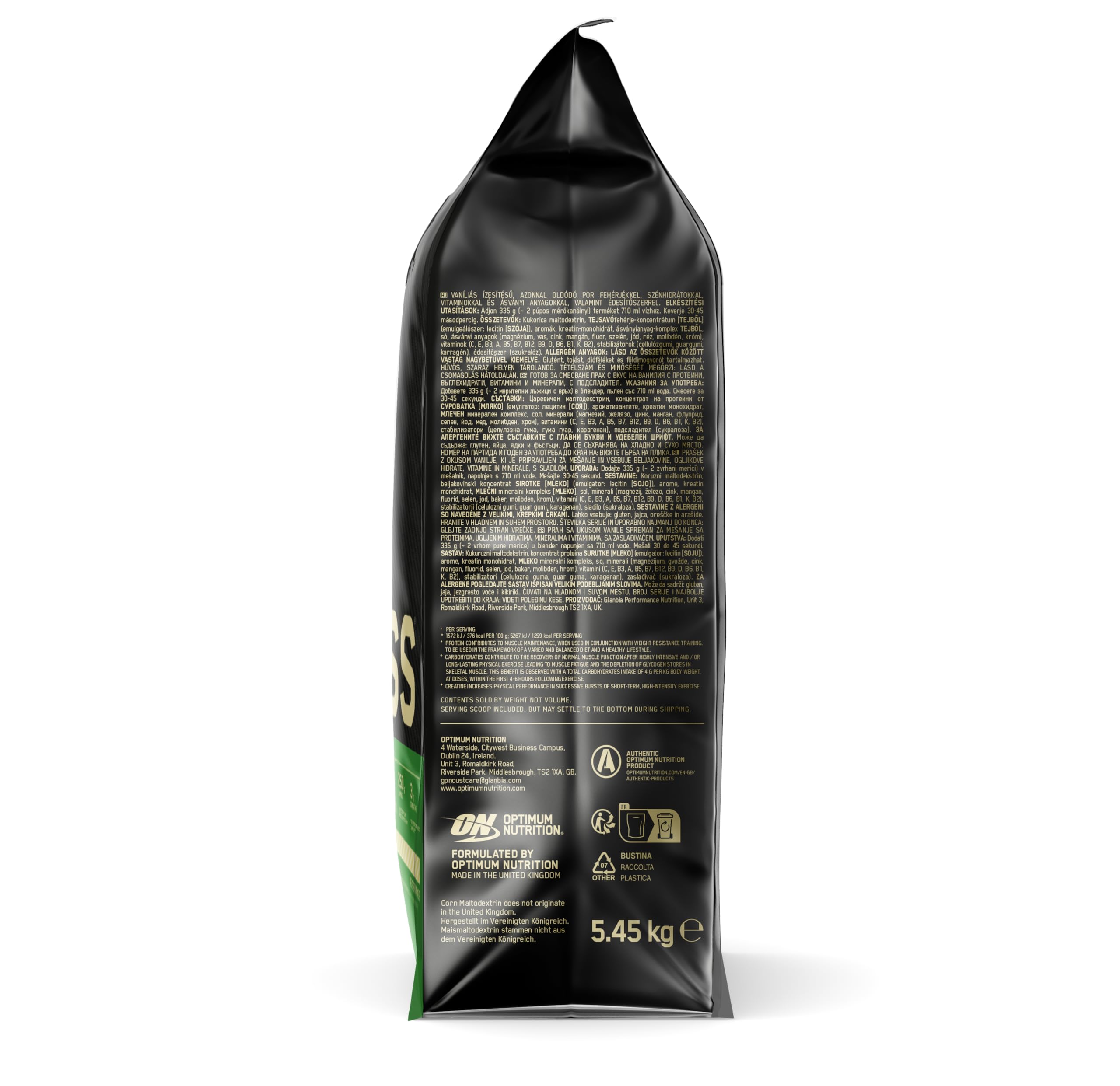 Optimum Nutrition Serious Mass Poudre de Protéine Gain de Masse Hautement Calorique 25 Vitamines Minéraux Créatine Glutamine Vanille 5.45 kg