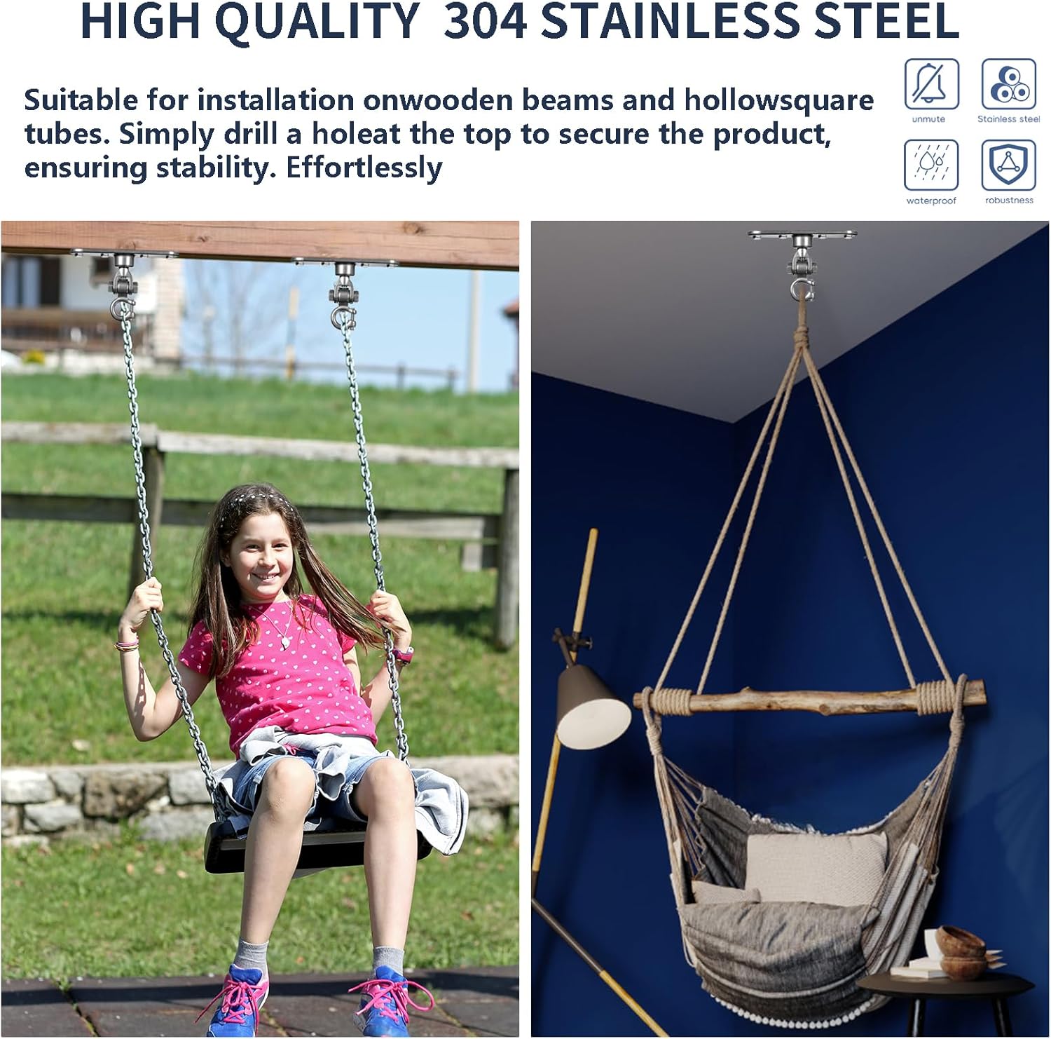 Heavy Duty Swing Hanger Smooth Operation 180° & 360° Swivel Bearings 1500 lb Capacity for Indoor Outdoor Swing Chairs Hammocks Playgrounds Yoga - Image 3