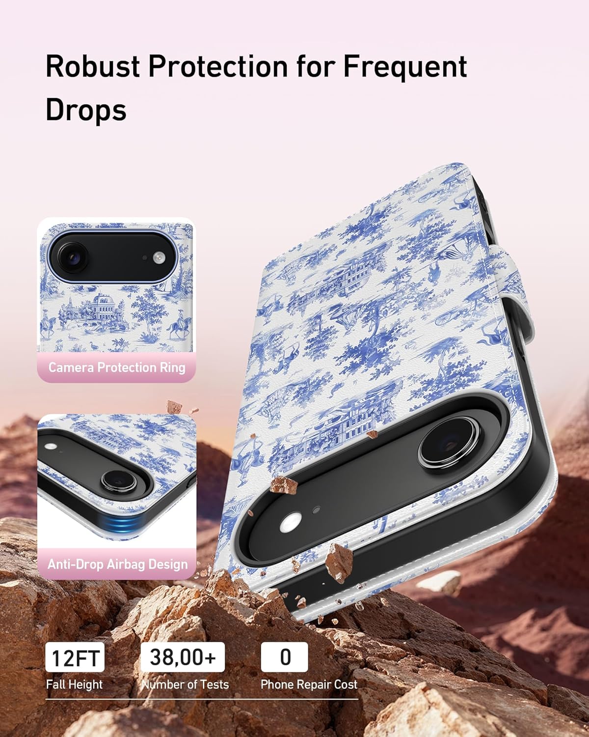 DEENAKIN for iPhone Air Wallet Case with Card Holder + Cash Clip, RFID-Blocking, UV-Printed Artwork, Magnetic Closure with Kickstand, Protective Phone Cover for iPhone 17 Air - Vintage Toile Motifs - Image 5