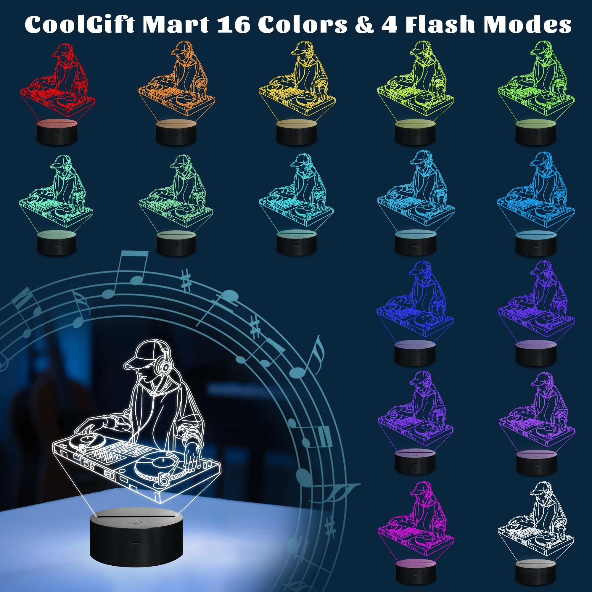 CoolGift Mart DJ Night Light, 3D LED Optical Illusion Lamp with 16 Colors and Remote Controller, Gifts for DJ Music Lovers