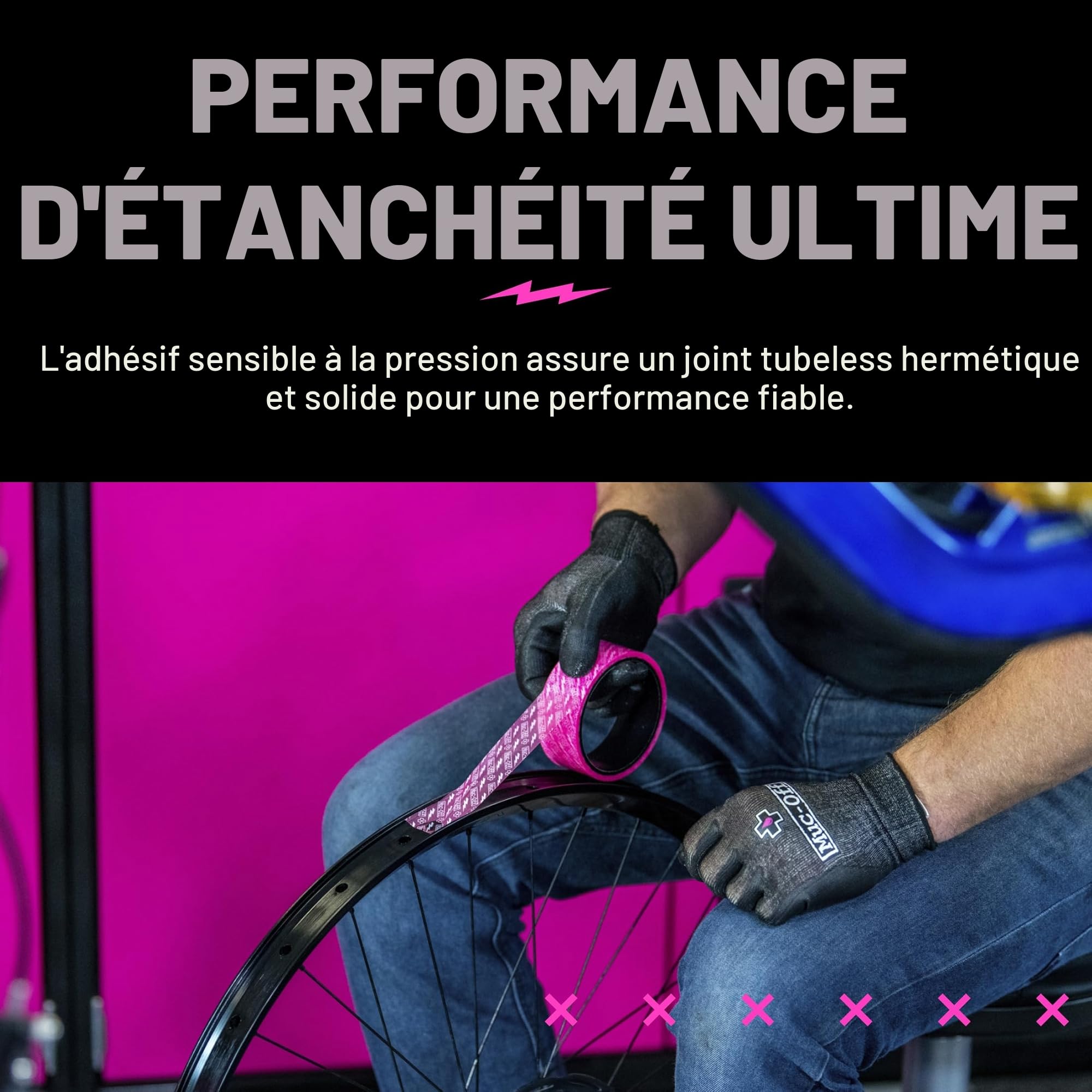 Muc-Off Fond de Jante Vélo Tubeless - 35 mm - Fond de Jante Adhésif Sensible à la Pression - Pour Installation de Pneus de Vélo Tubeless - Rouleau de 10 Mètres - 4 Patchs d'Étanchéité Inclus