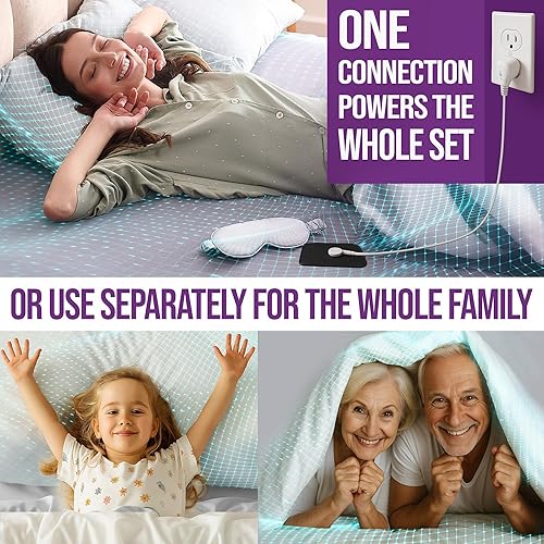 Miniatura 7 de Grounding - Juego de sábanas de tamaño Queen, sábanas bajeras y encimeras color gris nube con fundas de almohada, 12% fibra plateada, 4% seda, 84%